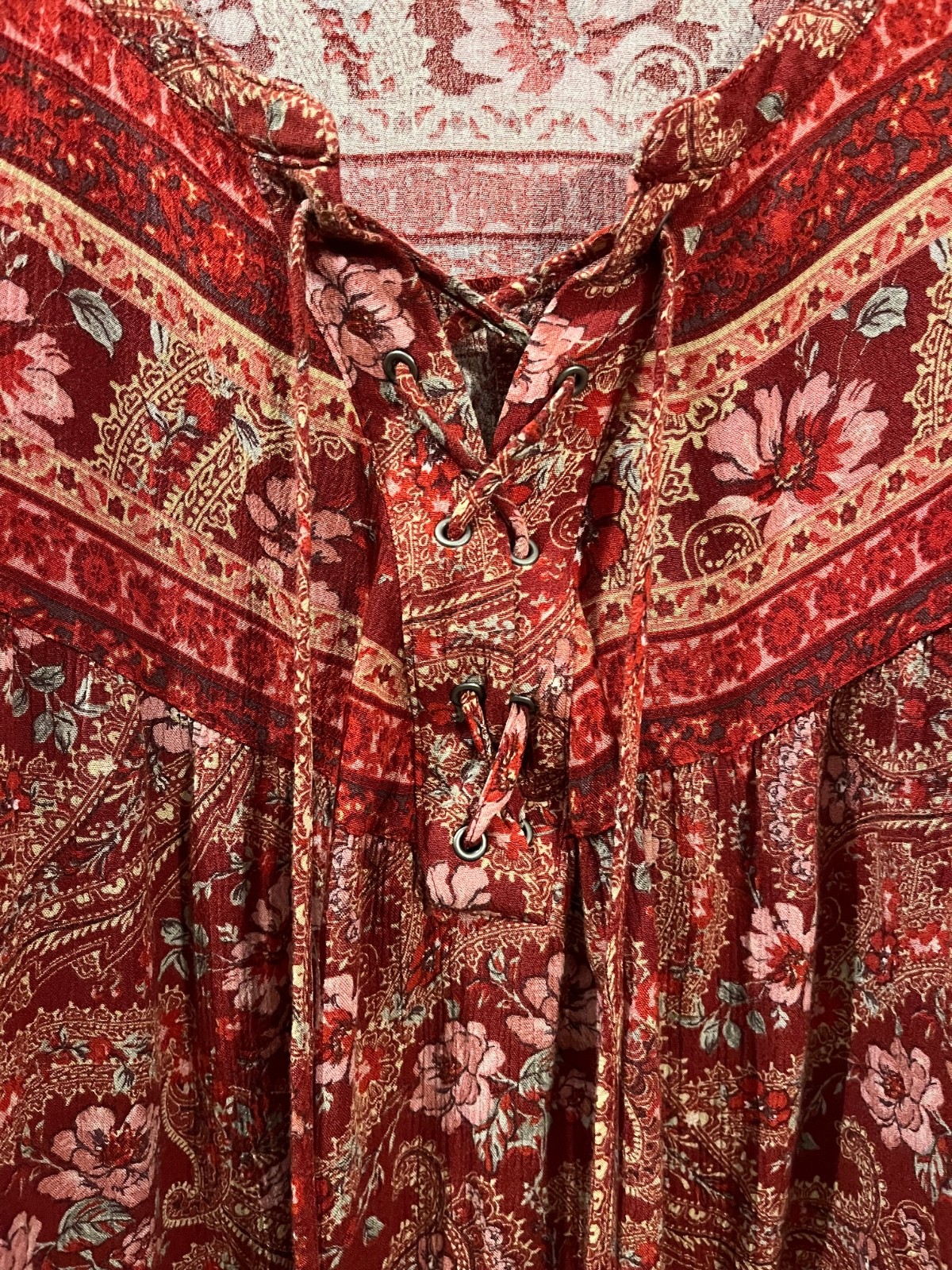 Floral Paisley Peasant Top Womens S Oversized Boho Retro Lace Up American Eagle