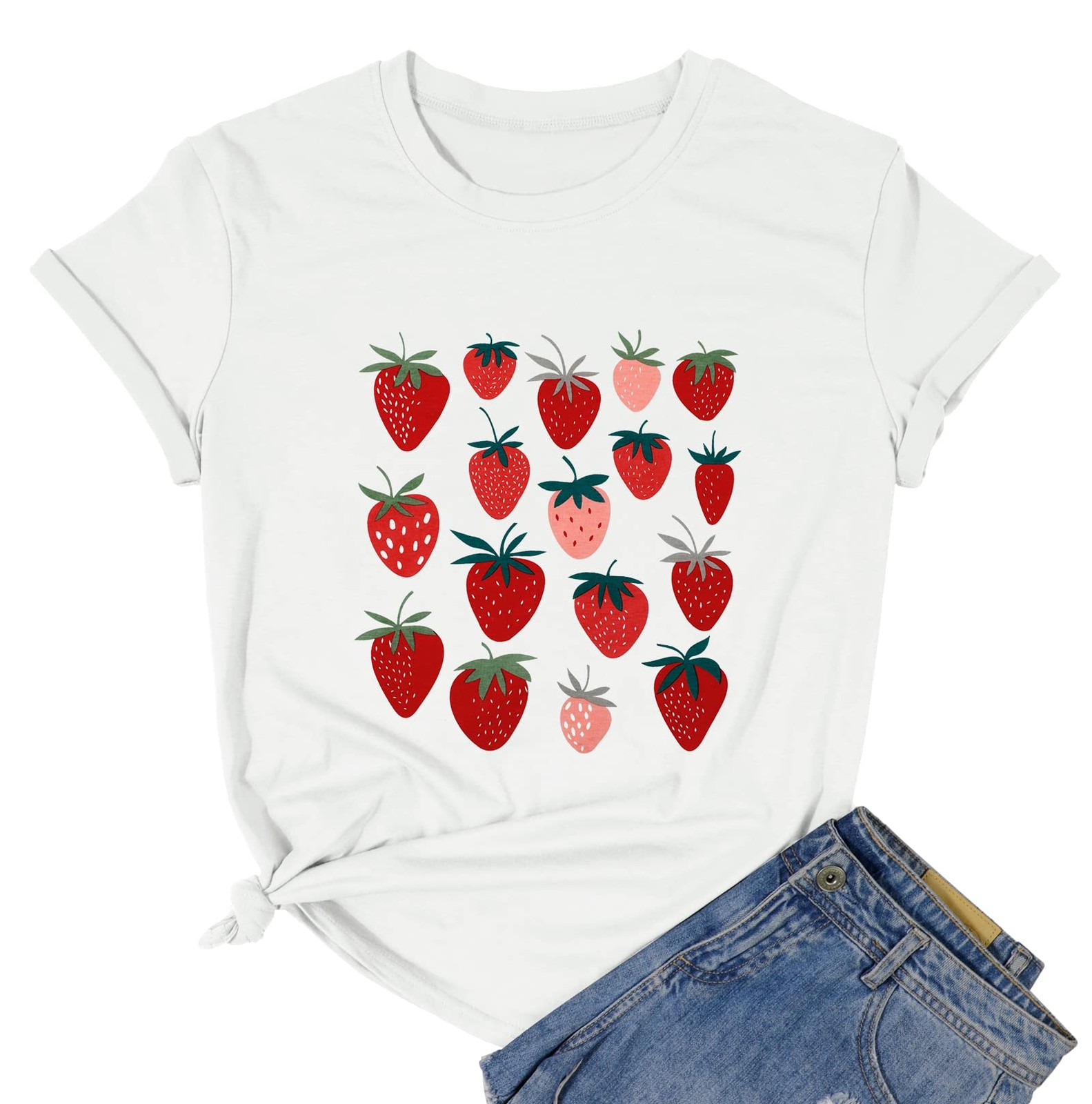 Women’s Strawberry Shirt Cottagecore T-shirt Gardener Gift Top, White XL