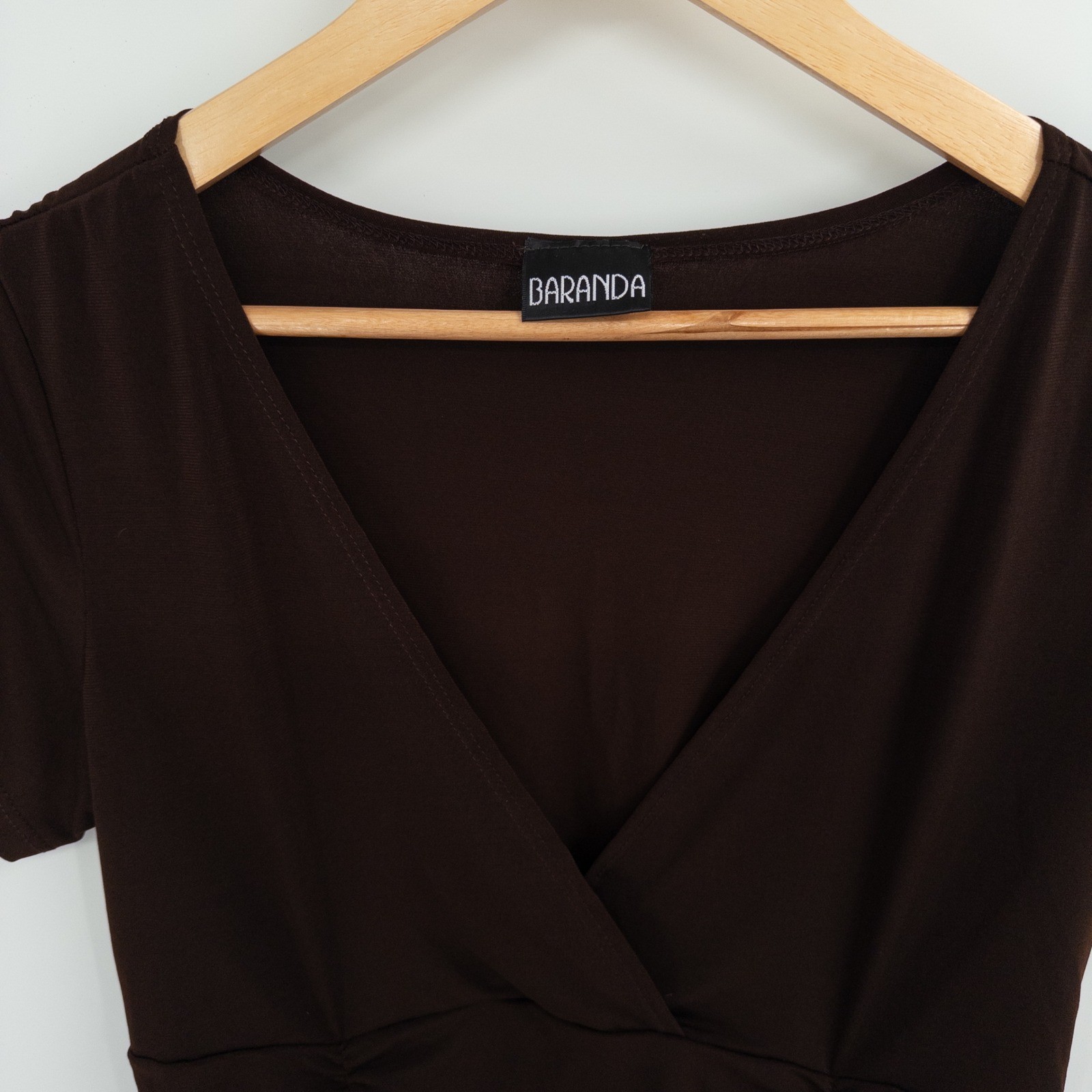 Y2K Babydoll Top Women L Brown Ruched V-Neck Going Out Fitted Whimsigoth Stretch