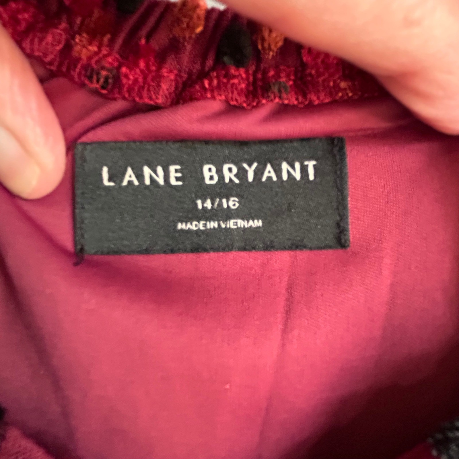 Lane Bryant Velvet Flocked Polka Dot Blouse Red Square Neck Bishop Sleeve 14/16