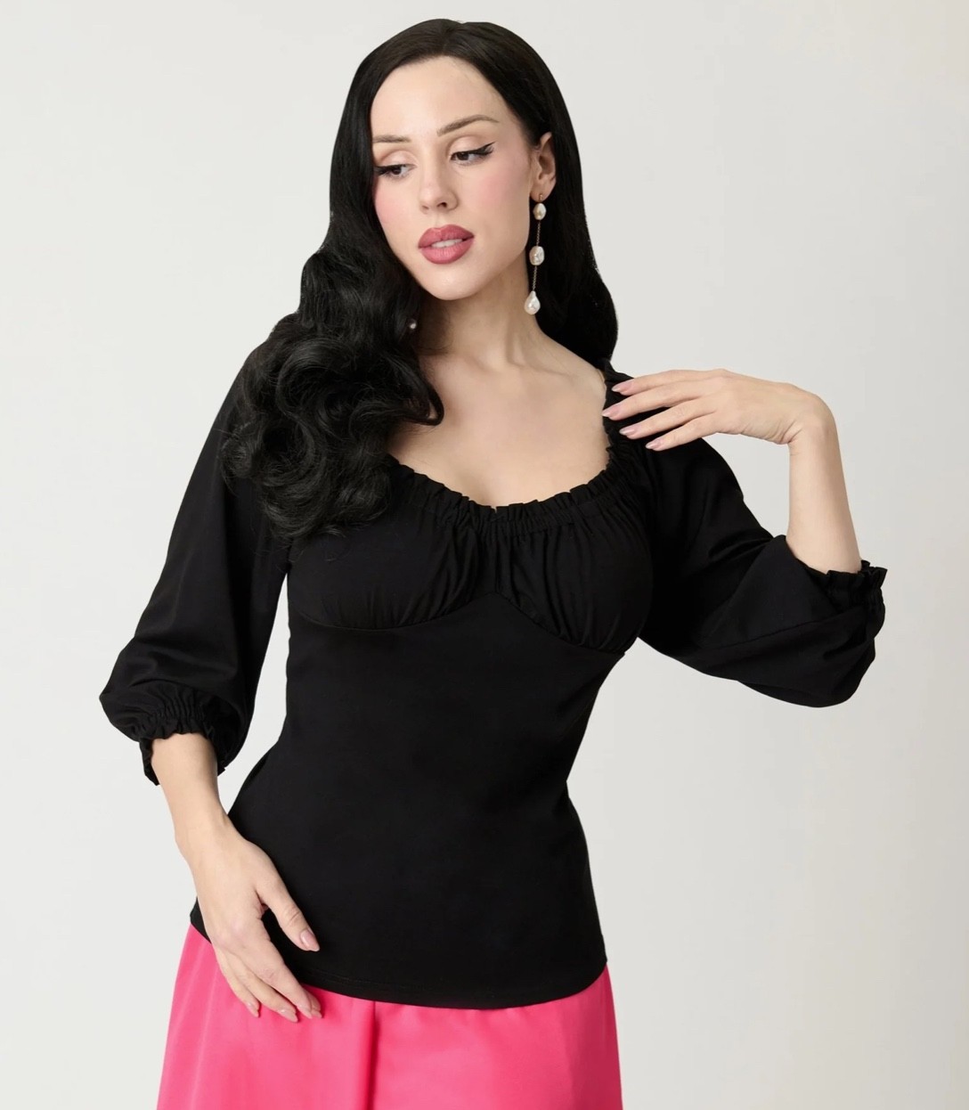 UNIQUE VINTAGE BLACK PEASANT SLEEVE BLOUSE – NEW – Reg & Plus Size