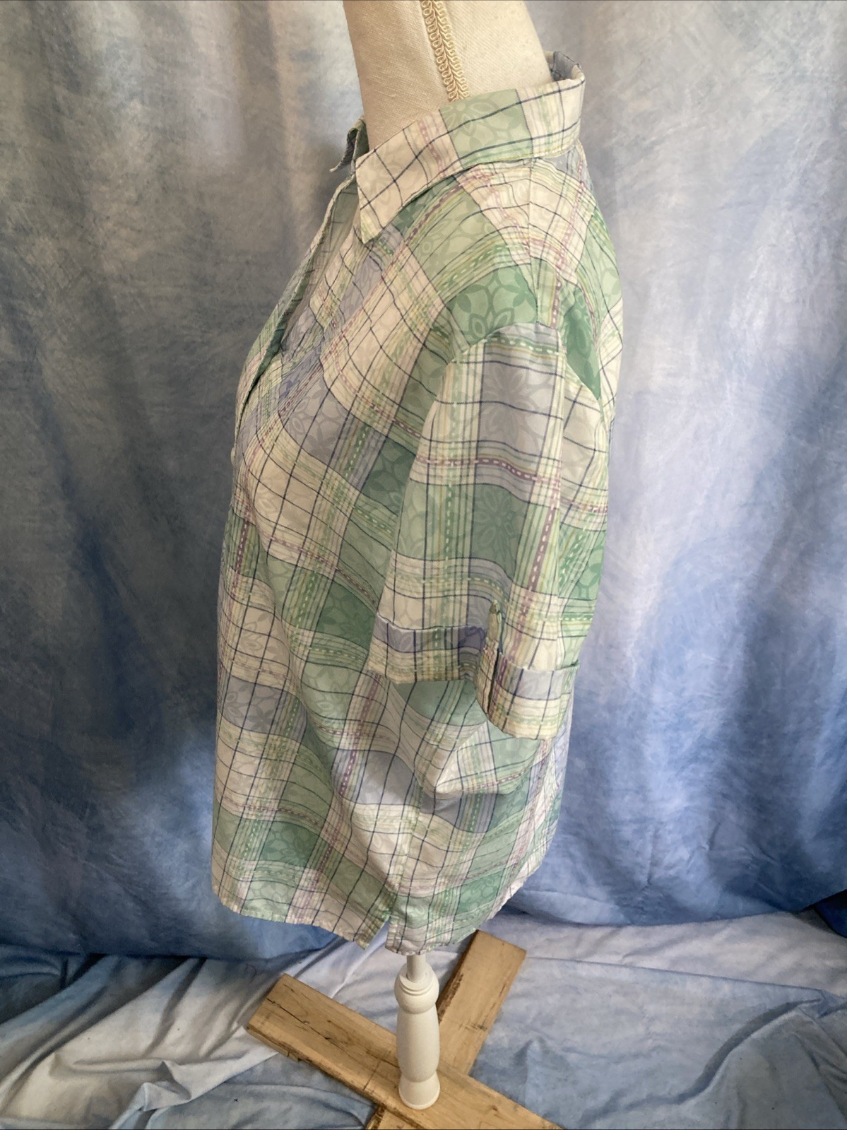 Alfred Dunner Pastel Plaid Button-Down Shirt S Cottagecore Grandmacore Floral