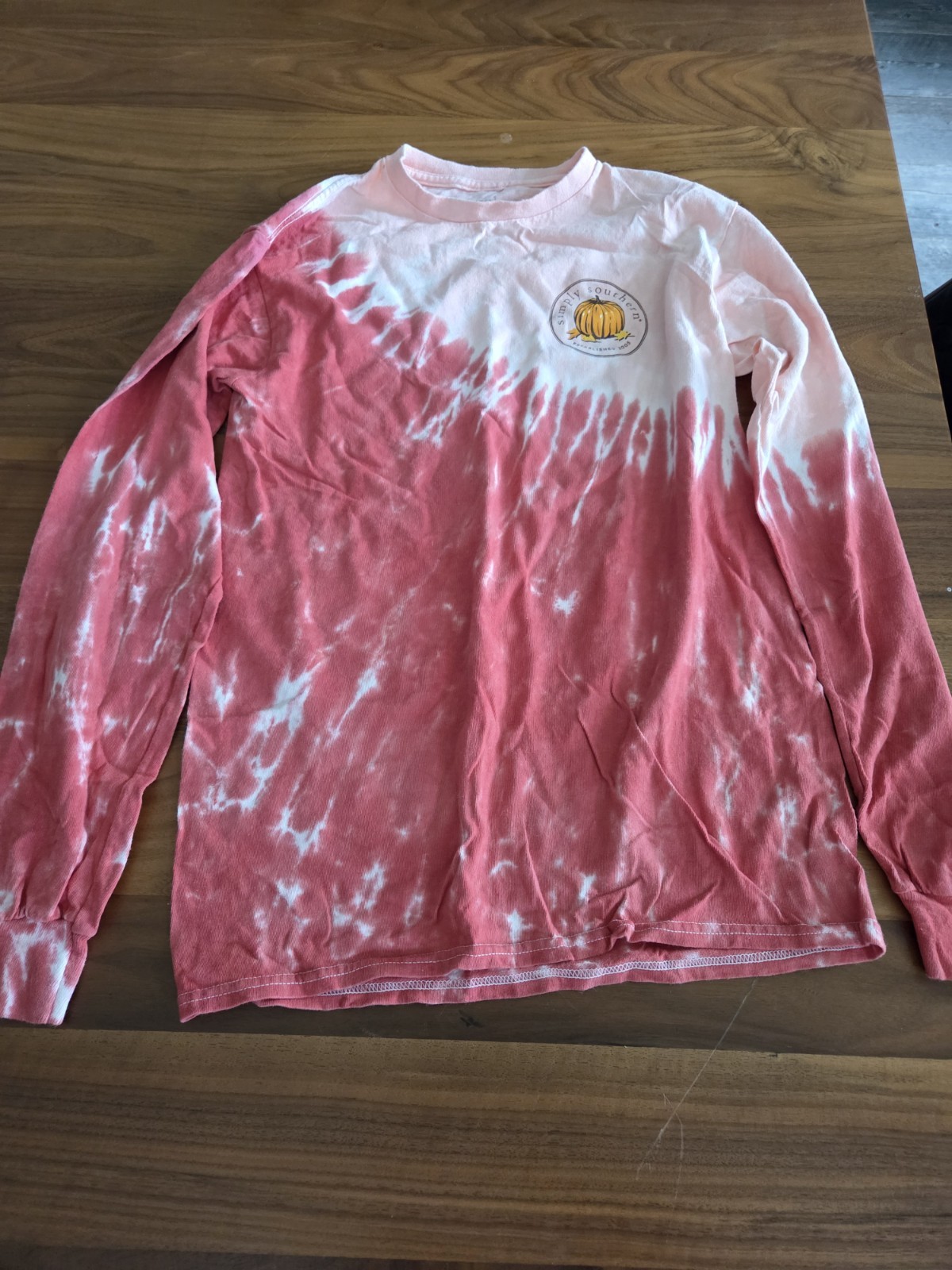 Simply Southern Pink/White Tie-Dye Crewneck Long Sleeve Halloween Graphic Tee S