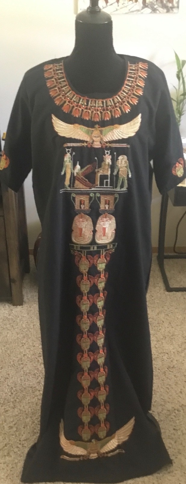 Belly Dance Egyptian embroidered Pharaonic design tunic,cover-up, kaftan, size L