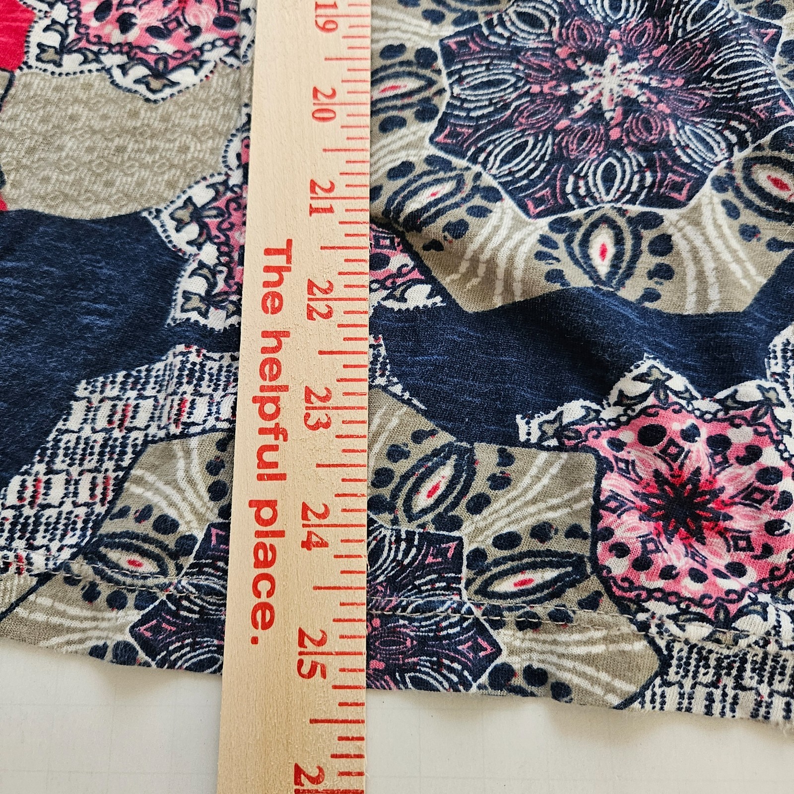 New Directions Weekend Top Womens 1X Navy Tan Red Print 3/4 Sleeve Pullover