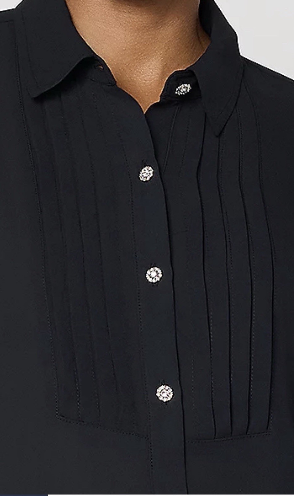 Joan Rivers Pintuck Long Sleeve Blouse with Sparkle Buttons Size M Black A711387
