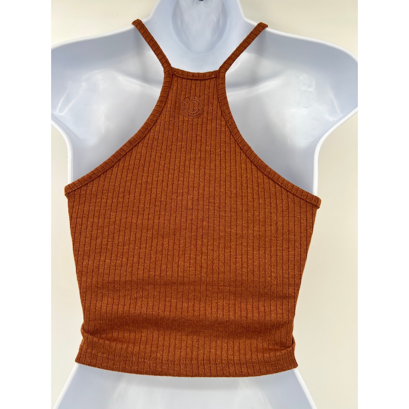 Earthbound Trading Co Womens Rust Brown Ribbed High Neck Halter Tank Top Small