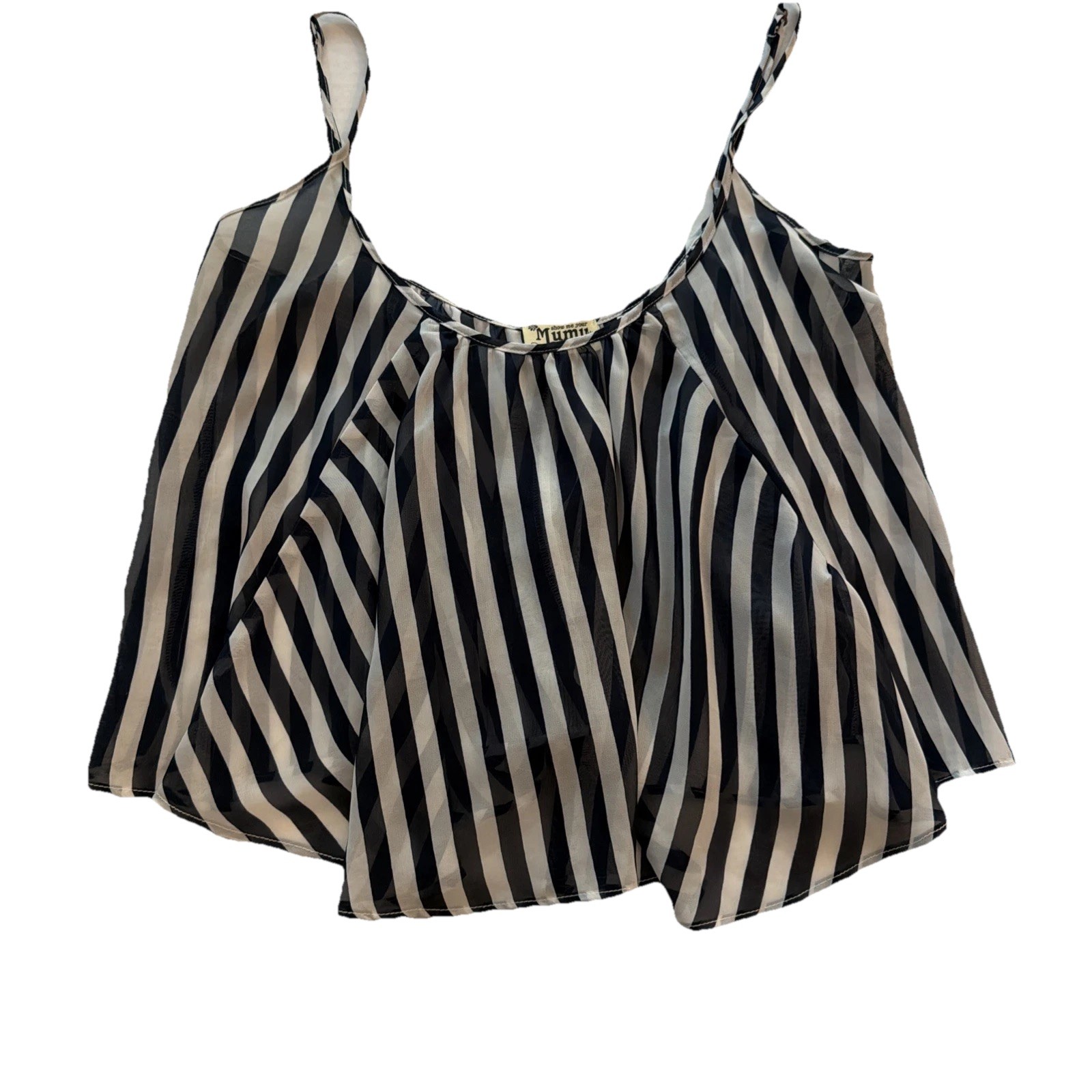 Show Me Your Mumu Tank Womens Medium Sheer Blue White Striped Cropped Flowy Boho