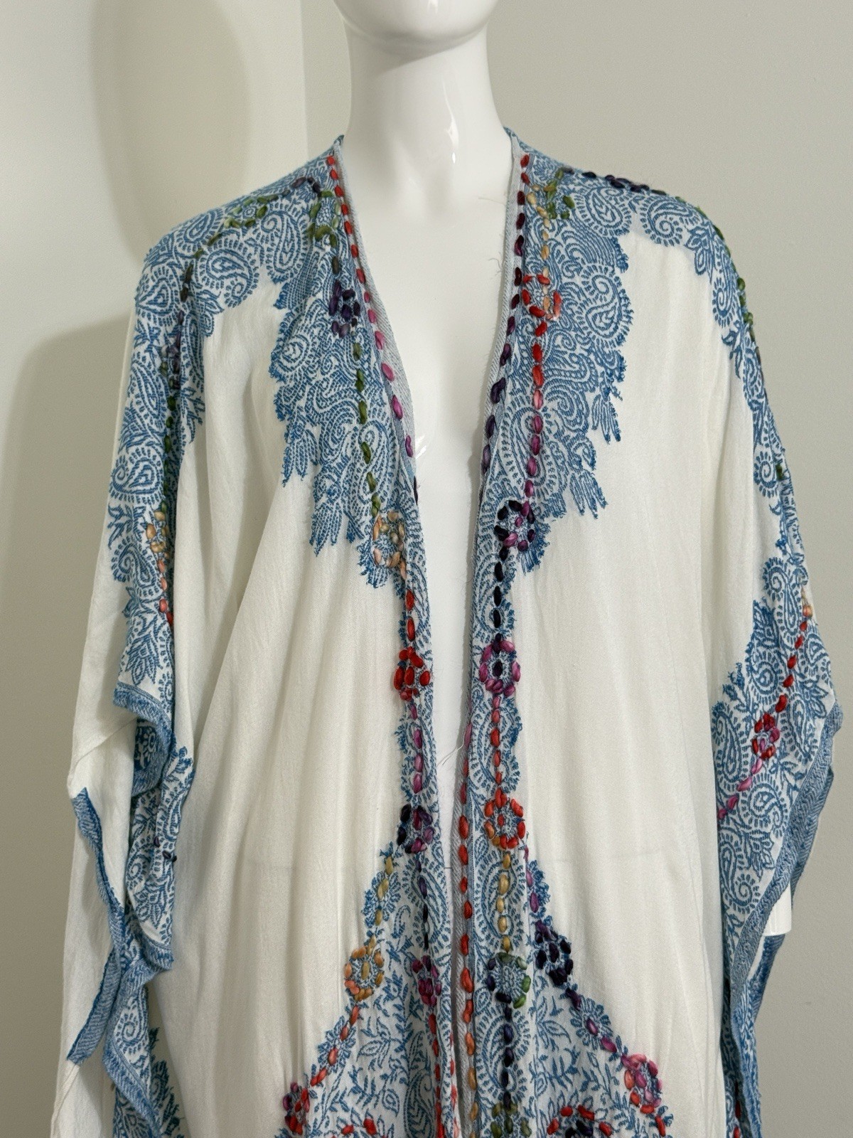 Women’s Bohemian Paisley Kaftan Embroidered Tunic Oversized Resortwear One Size