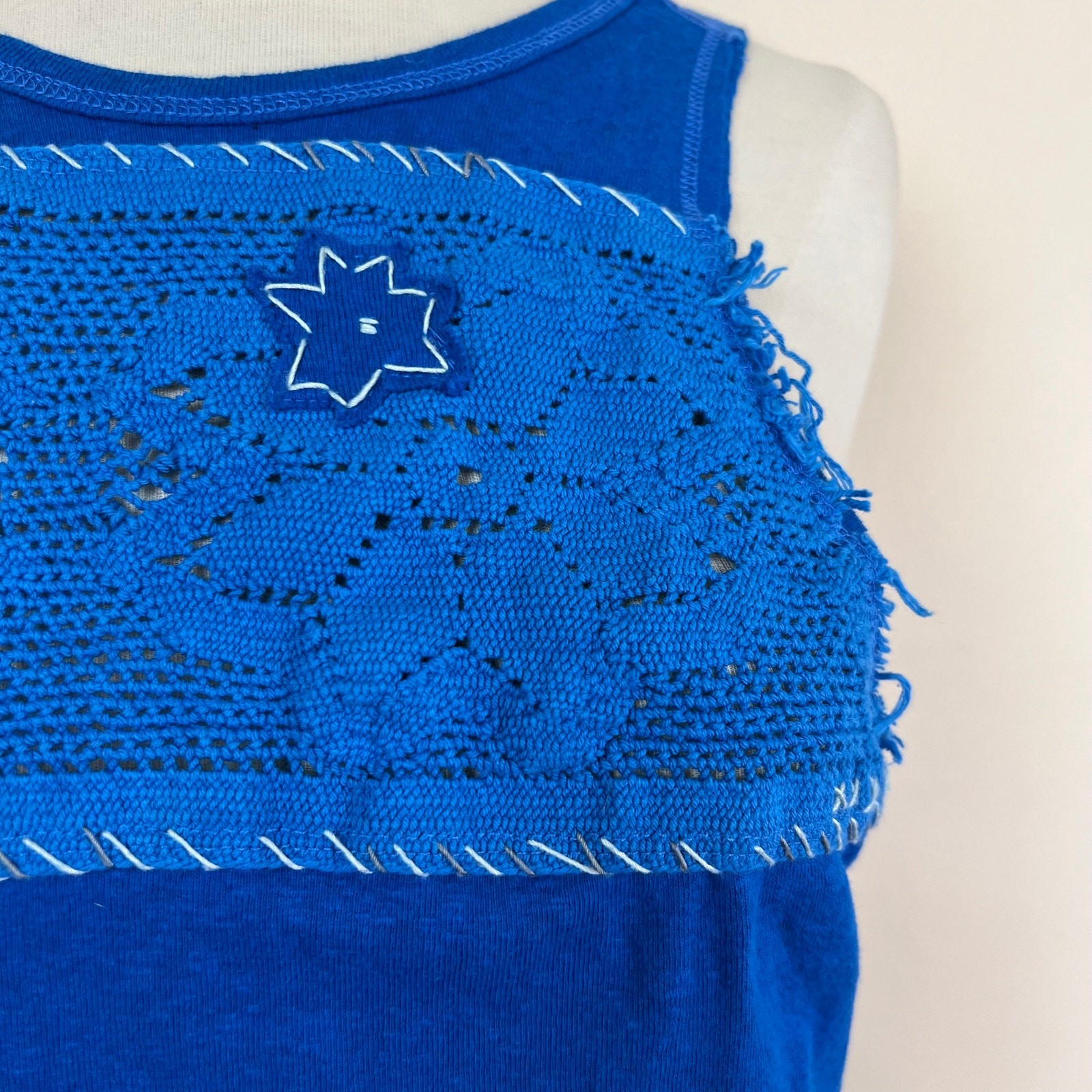 Free People Crochet Window Tank Top Sleeveless Boho blue Size small we the free