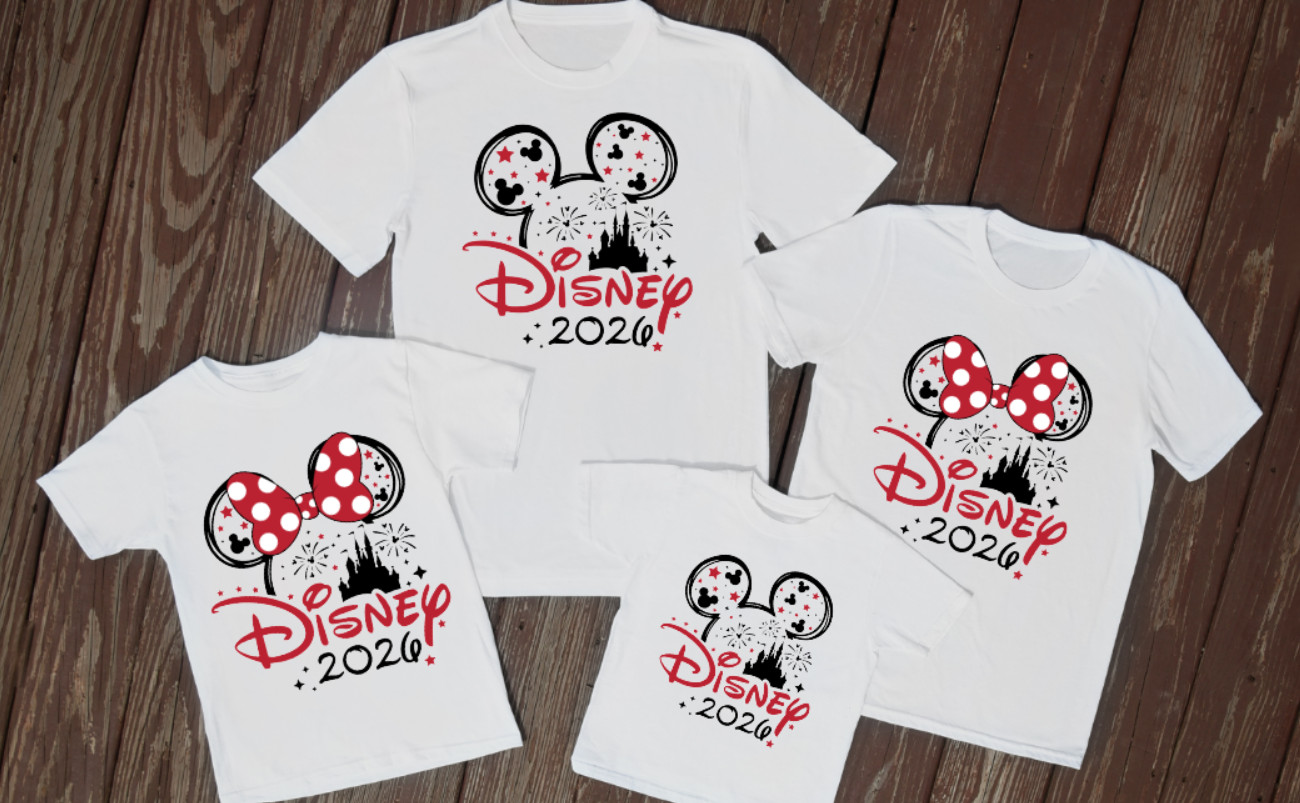 Matching family Disney t shirts 2026 travel holiday White Reveal gift for family