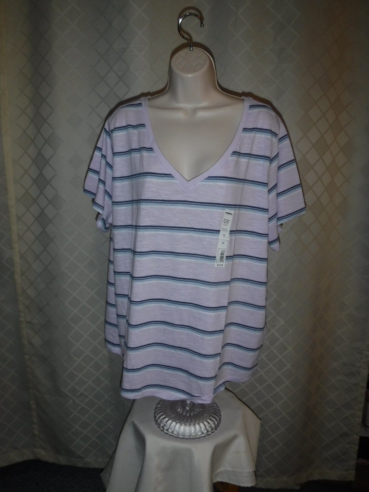 Size Plus Short Sleeve V Neck Women T-Shirts,3X,2X,1X, Sonoma Multi Color, Solid