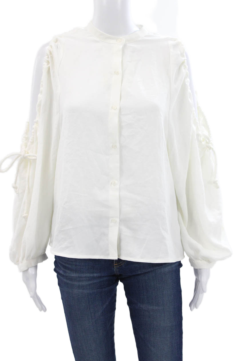 7 For All Mankind Women White Bohemian Button Up Blouse Sleeveless Size M