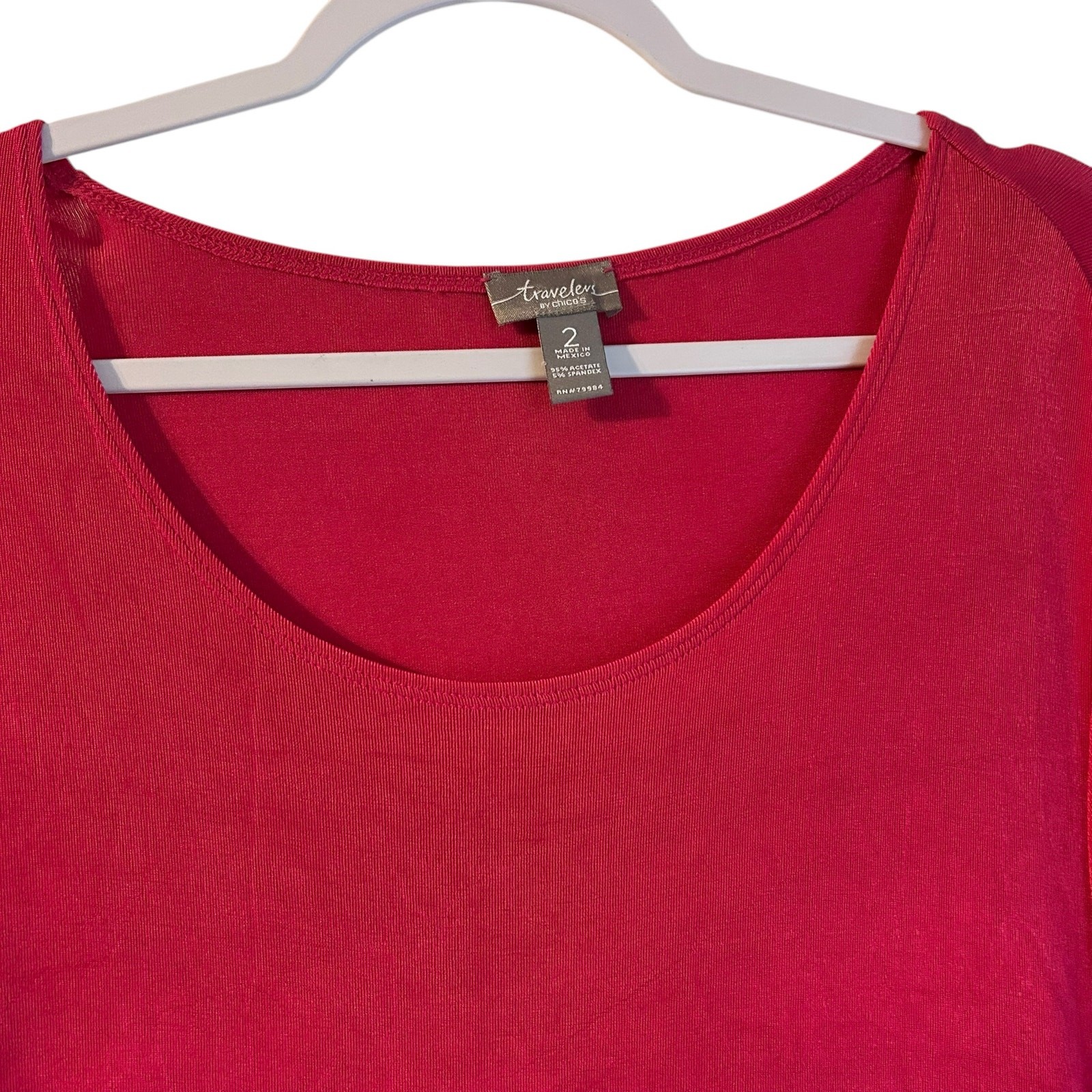 Travelers by Chico’s Top Sz 2 Fuchsia Pink 3/4 Sleeve Tie at Hip Office Casual
