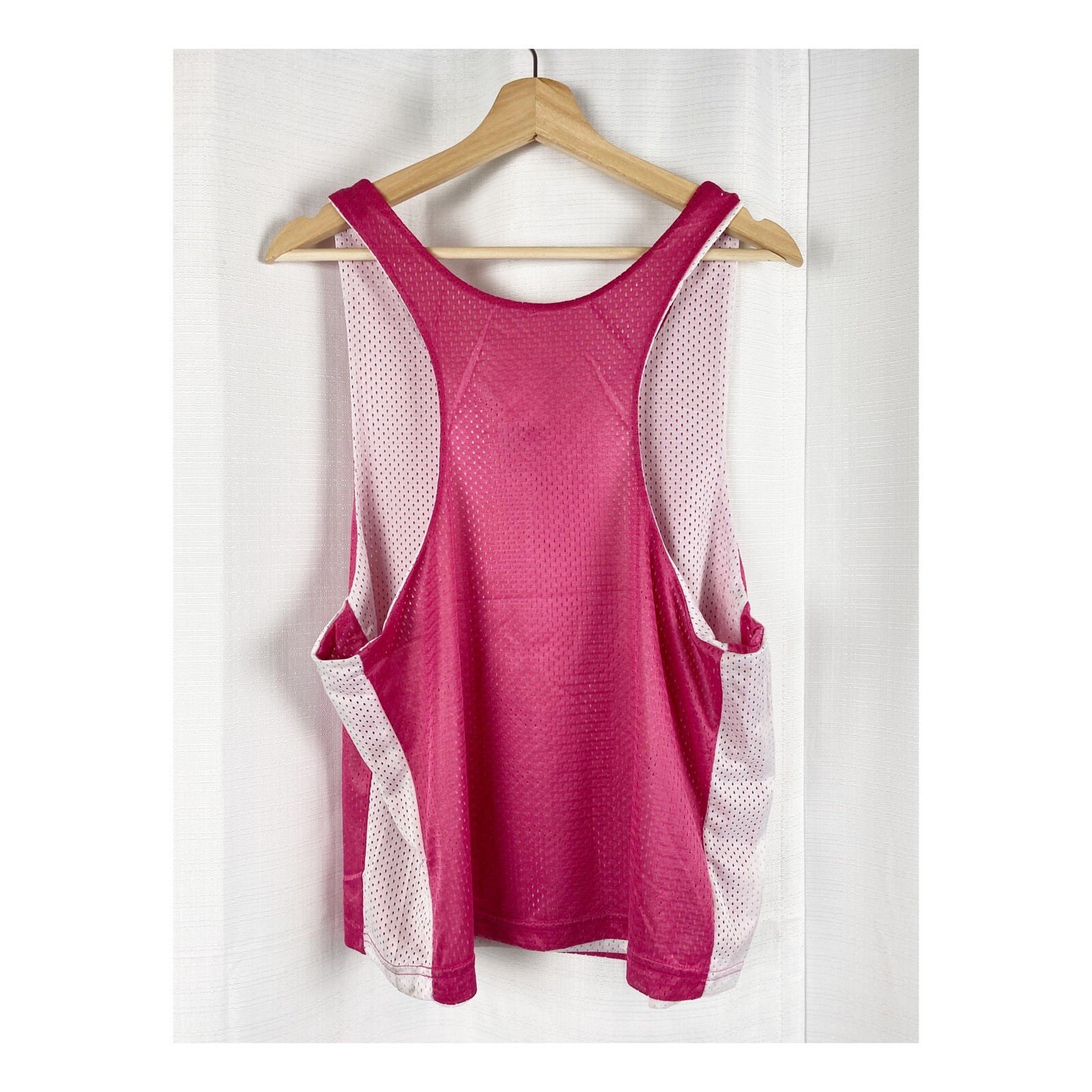 MV Sport Women’s Reversible Scoop Neck Tank Top Perforated Pink White Size XL