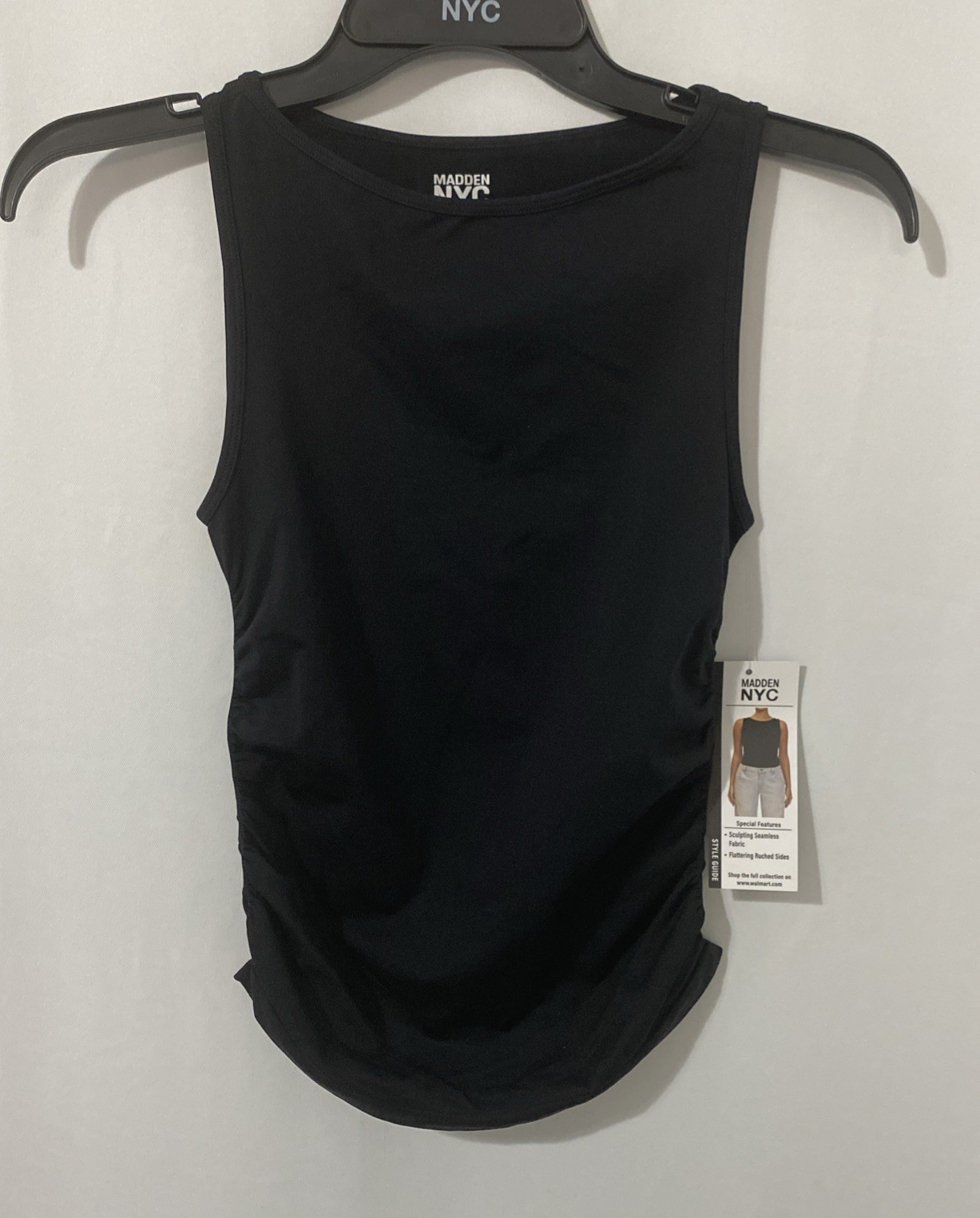 Madden NYC Women’s Sleeveless Side Ruched Boat Neck Tank Top Black XS (0-2)