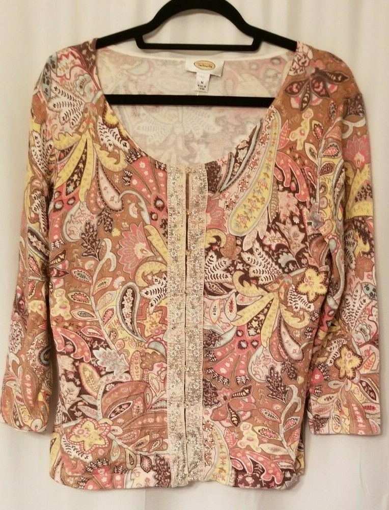 Talbot’s Women’s Cardigan Knit Sweater Gorgeous Jewel accent Size Medium