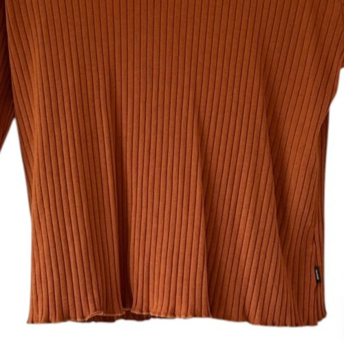 Tentree Newell Ribbed Organic Cotton Long Sleeve Top Toffee Lettuce Edge Hem XL
