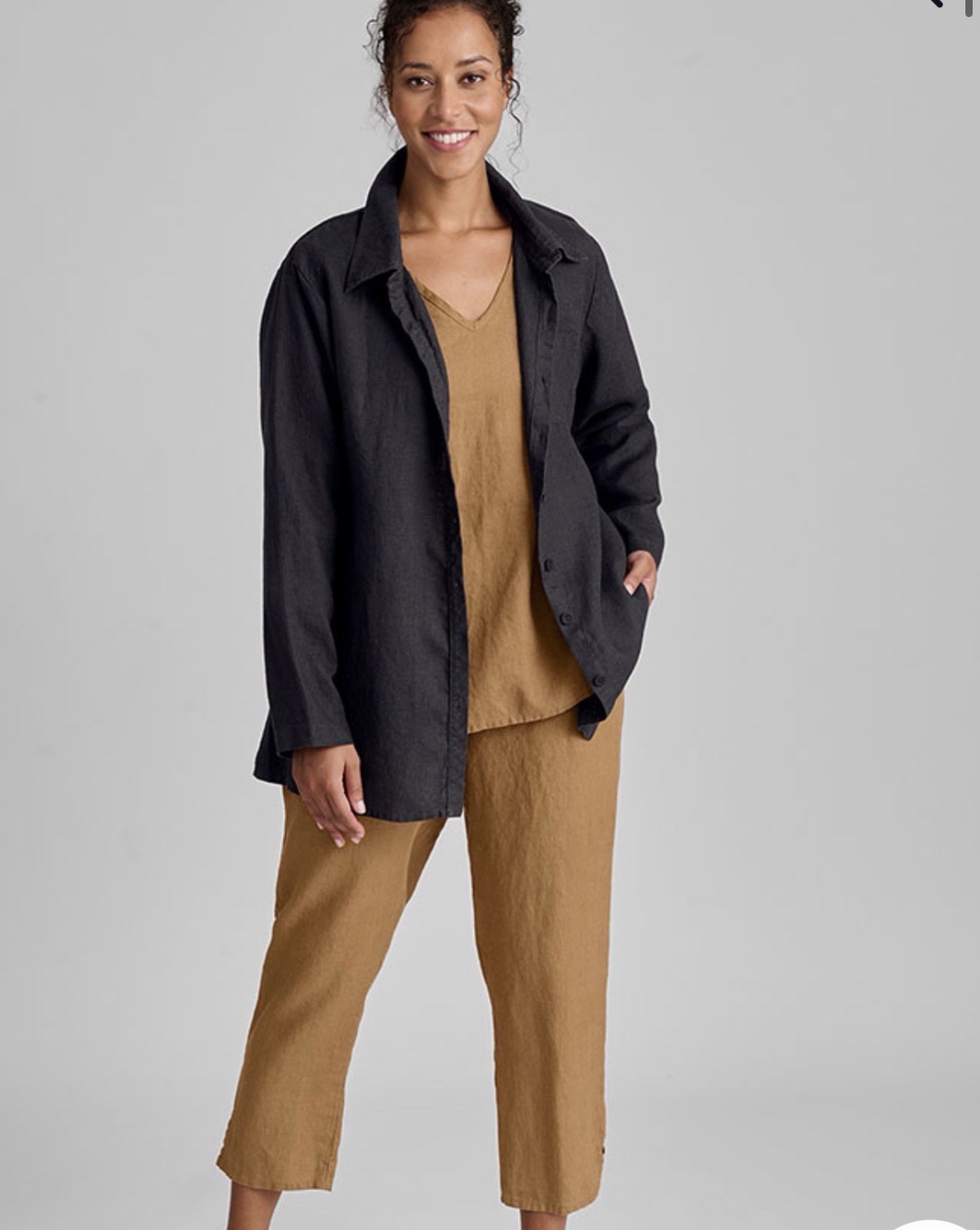 FLAX 100% Linen Casual Button-Up Jacket Blazer Vent Notch Lapel Pockets Black S