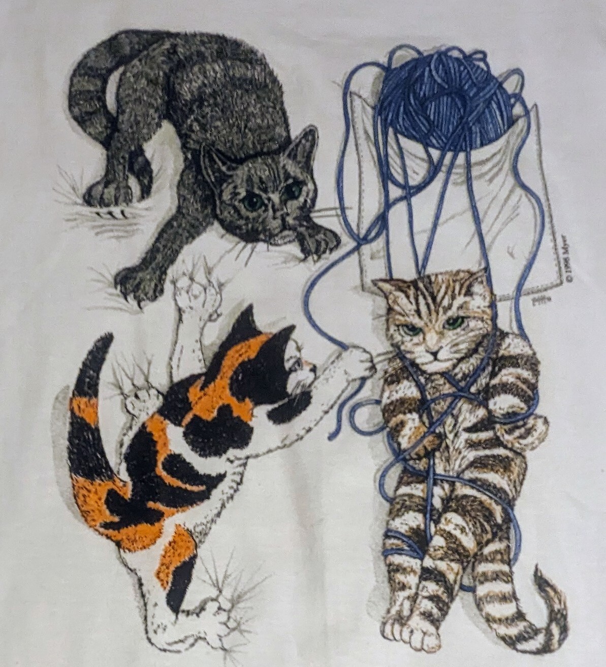 Cats and Yarn Unisex T-Shirt – Size Adult M (38-40) -Kitty Hanes Beefy Tee Shirt