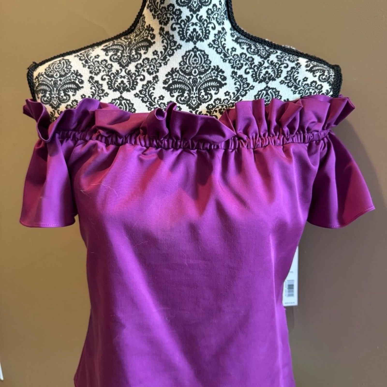 WHBM Violet Off-Shoulder Ruffle Top