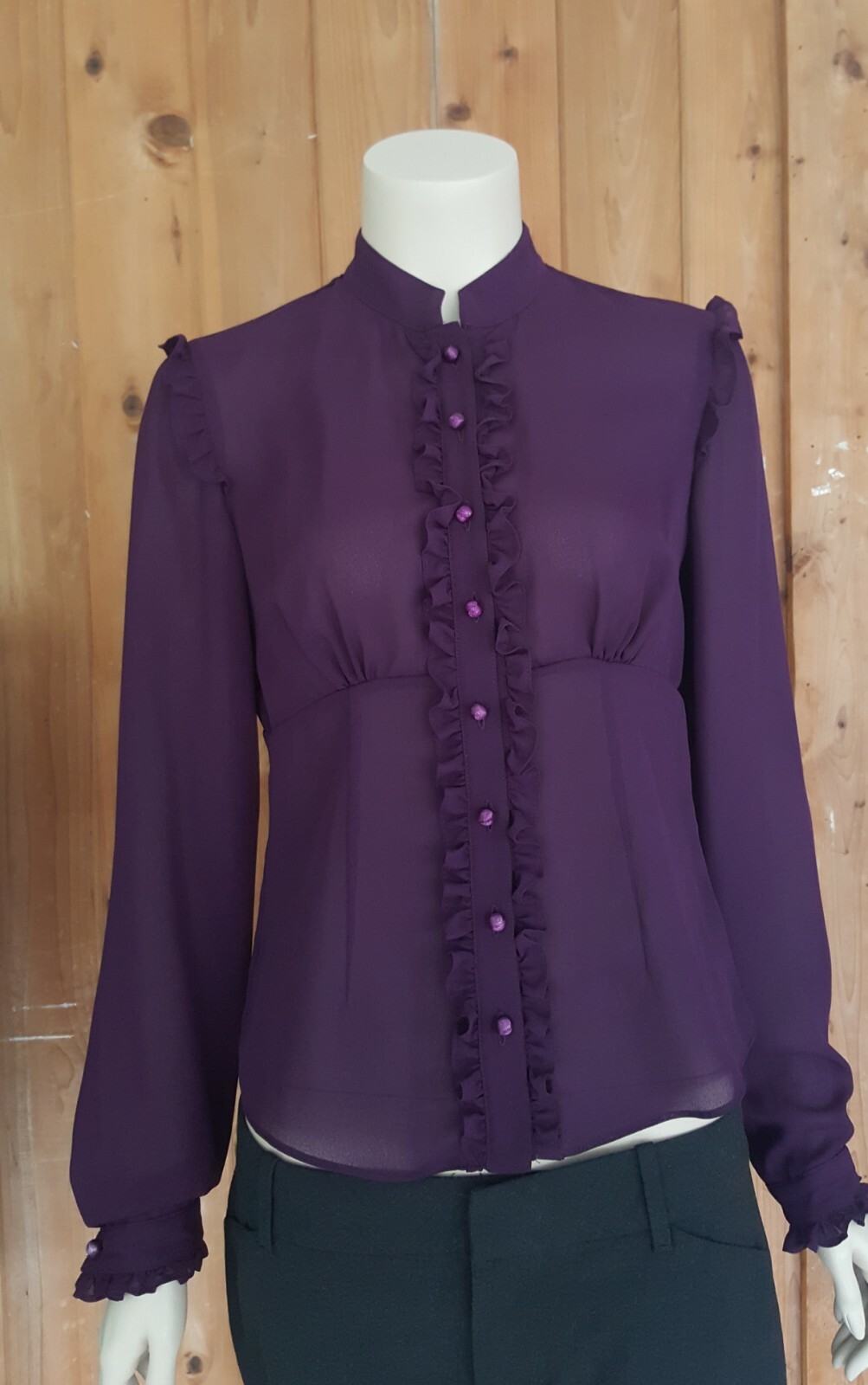FORWEAR NY High Collar Ruffled Chiffon Blouse Sz S price tags$ 82each~GORGEOUS!