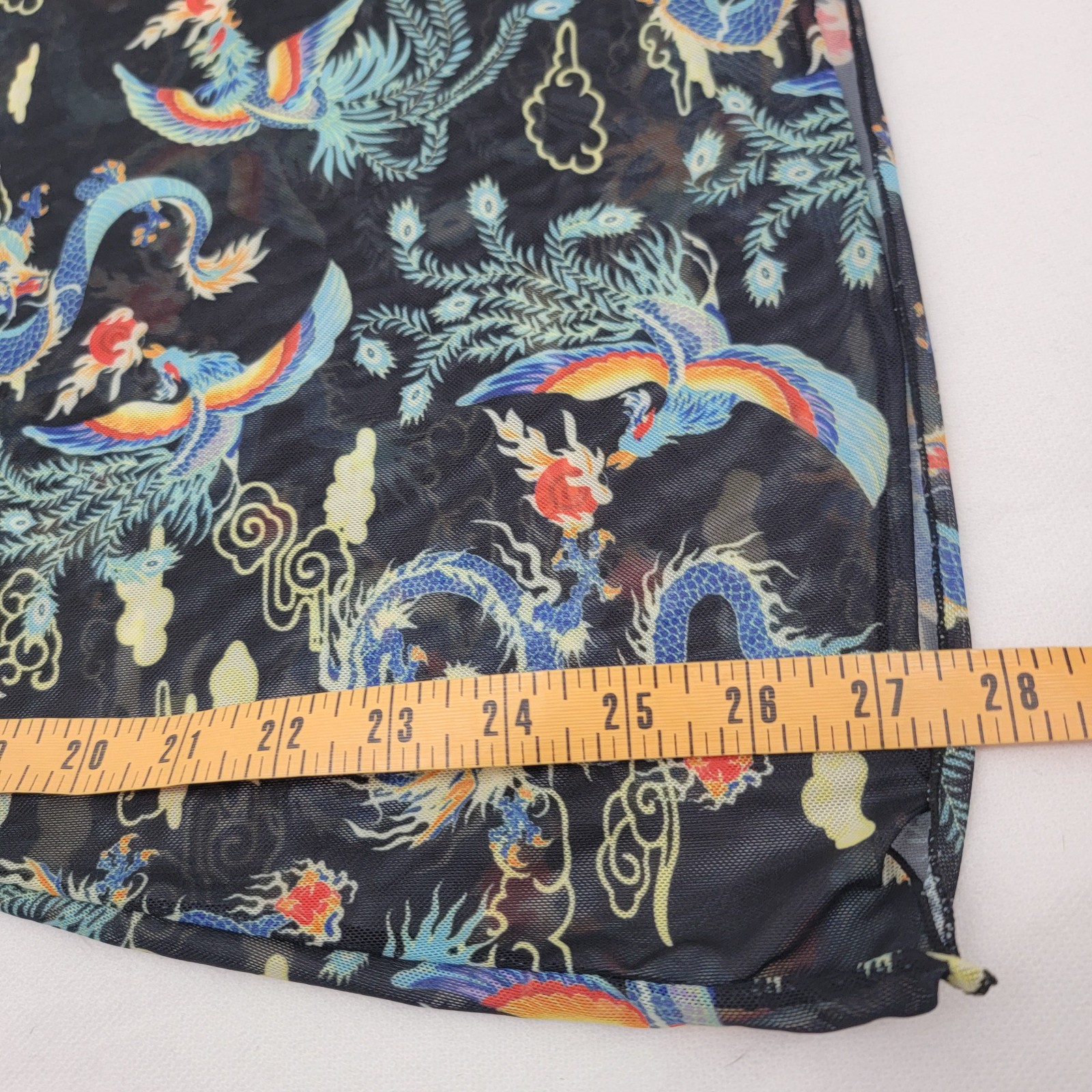 SHEIN Womens Shirt Tunic Sz M Mesh Sheer Dragon Phoenix Asian 90s Y2K Grunge