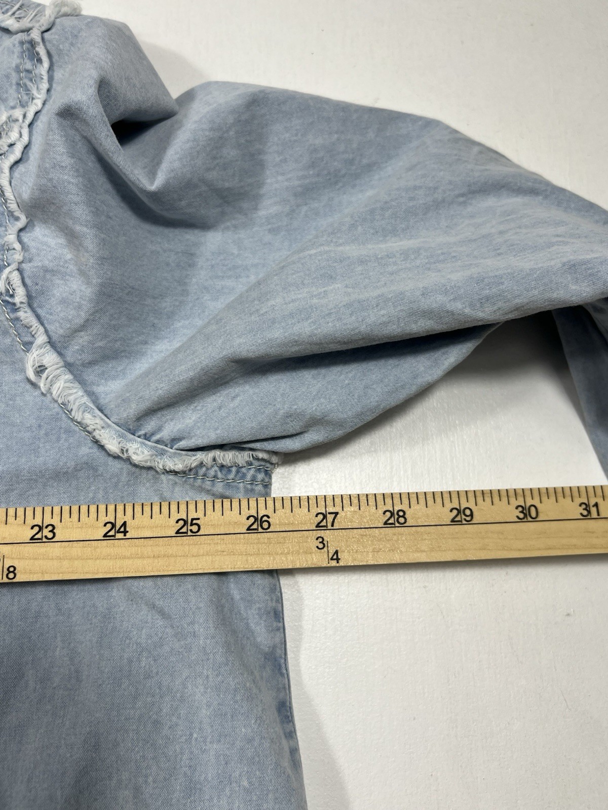 POL Womens XL Chambray Shacket Western Lace Studded Boho Raw Hem Oversized