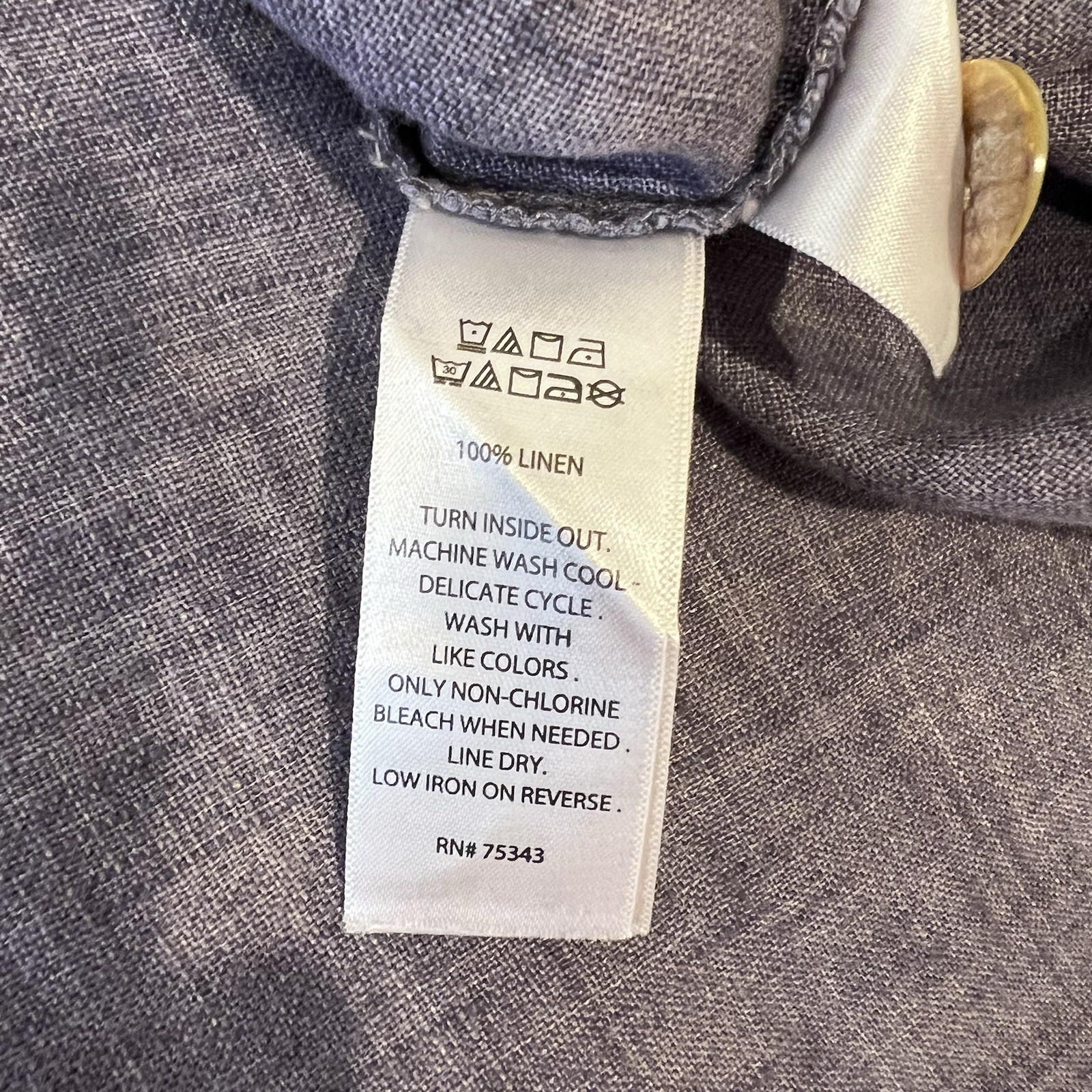 Tahari Womens 100% Linen Tunic Top 3X Blue Split Neck Popover Button Side Detail