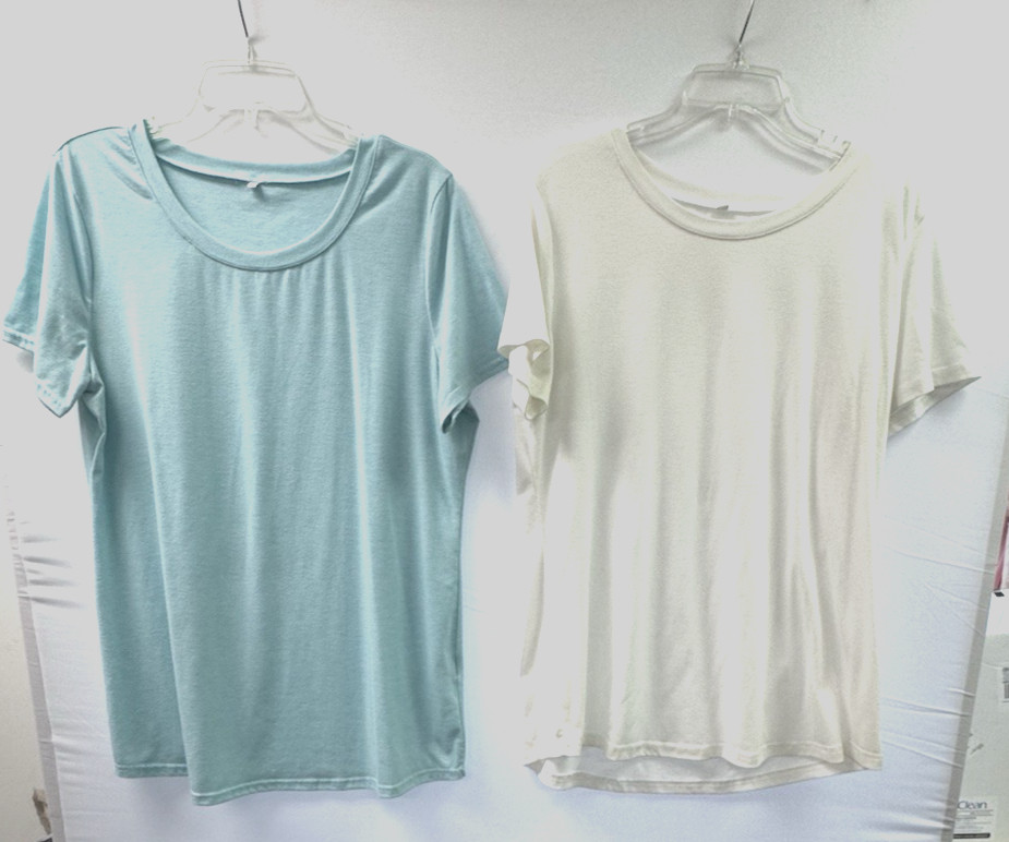 2 WOMENS LARGE SHORT SLEEVE TUNIC T-SHIRTS POLY COTTON RAYON SPANDEX