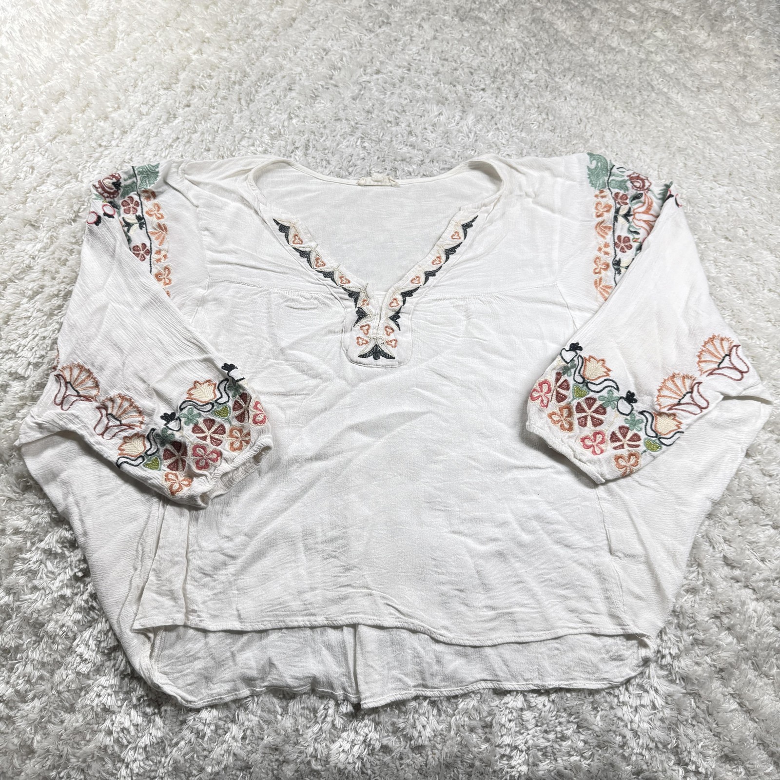 Promesa Tunic Womens L White Boho Peasant Cottagecore Blouse Top Romatic Gypsy