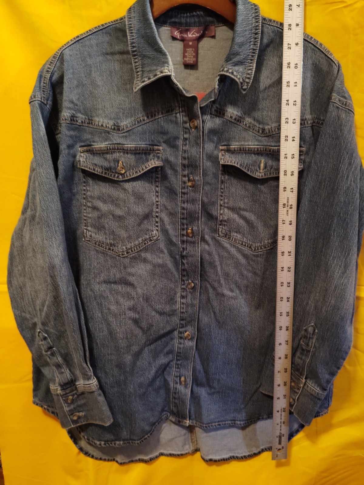 Gloria Vanderbilt Comfortable Long Sleeve Button-Up Denim Shirt, Blue, Size M