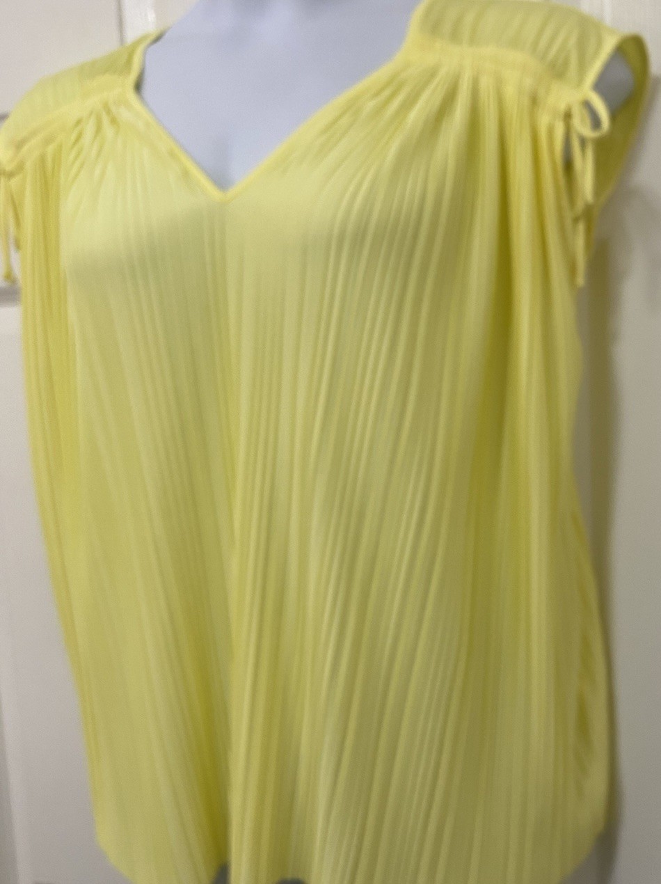 Yellow Sleeveless Blouse By Alfani Sz Large Ruched Lightweight Sheer Top Tank