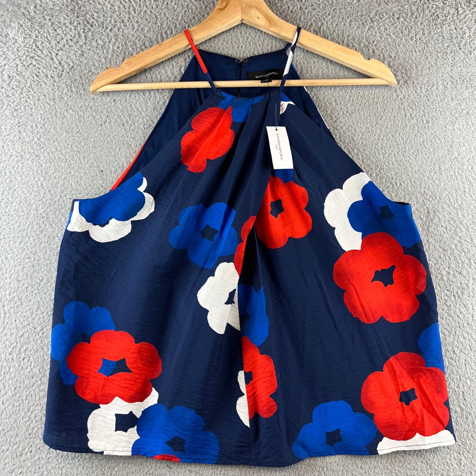 New Banana Republic Floral Halter Top Blue Red White Pleated Blouse M