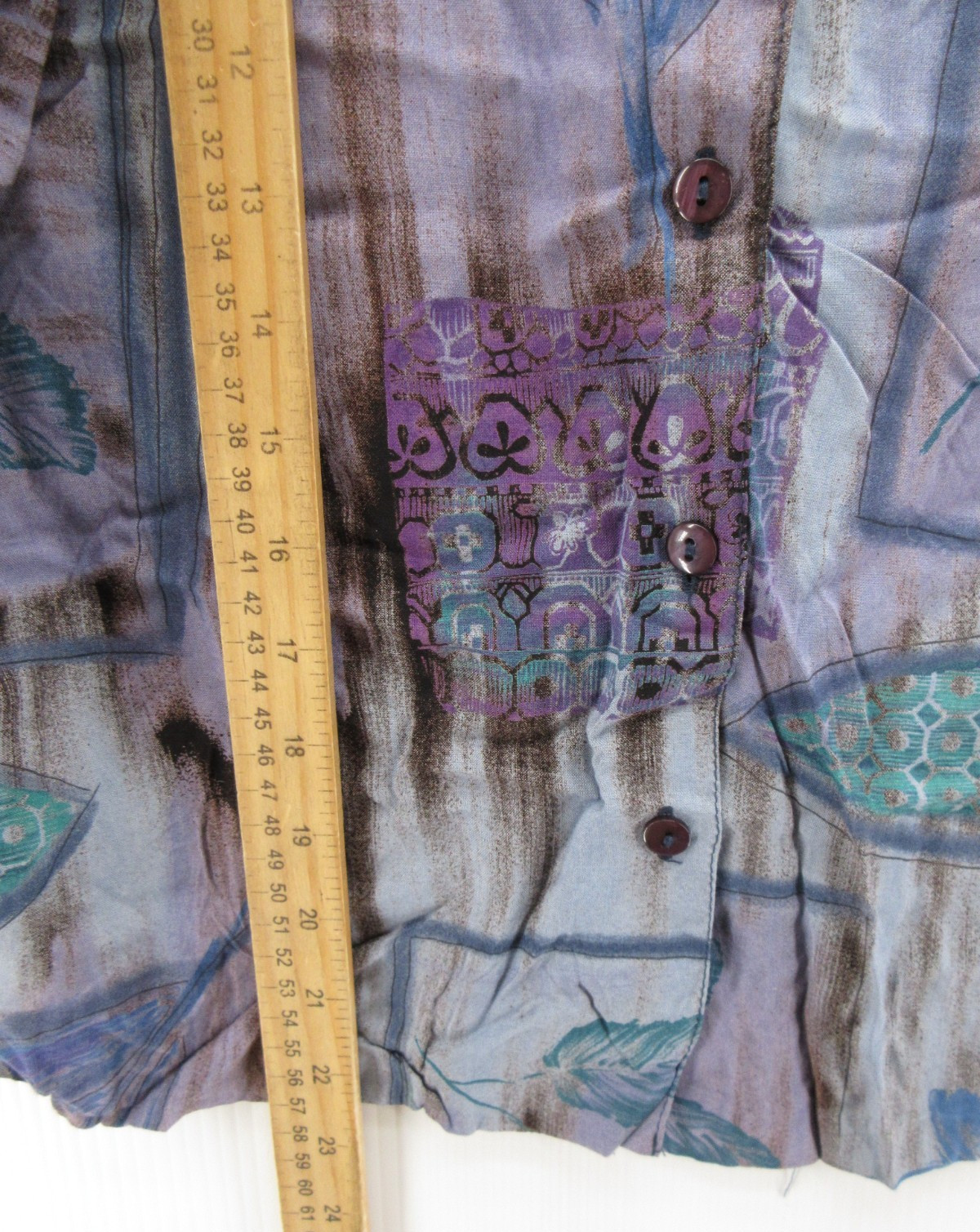 VINTAGE Young Hawaii Top Women Medium Purple Hawaiian Shirt Abstract Floral Camp
