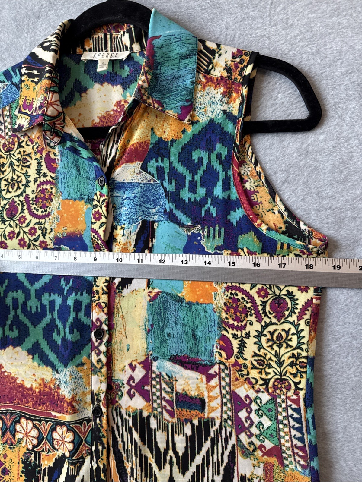 Spense Sleeveless Tunic Blouse S Patchworl Mixed Print Artsy Boho Resort 90s