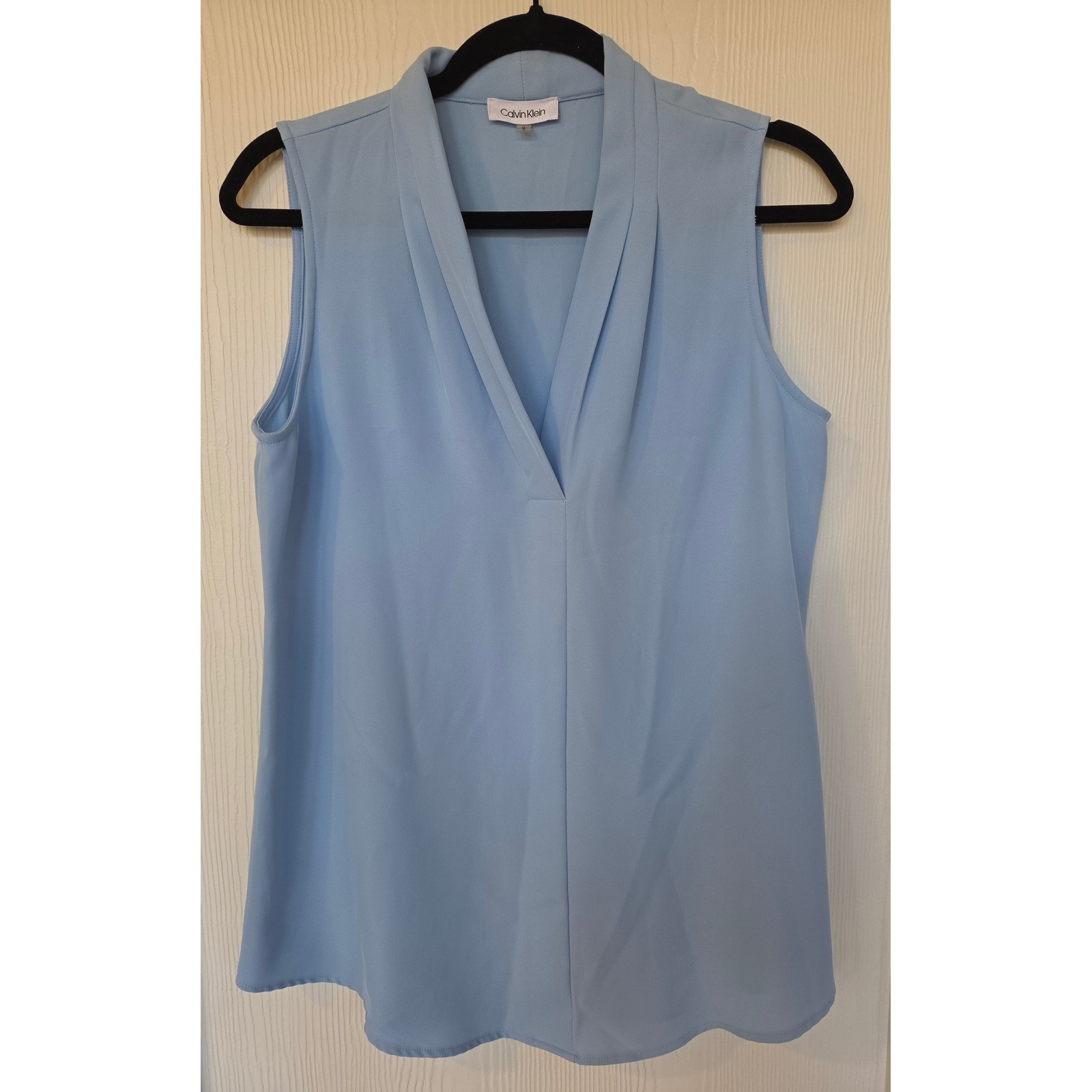 Calvin Klein Sleeveless V-Neck Pleated Blouse M Capsule Old Money Office Career