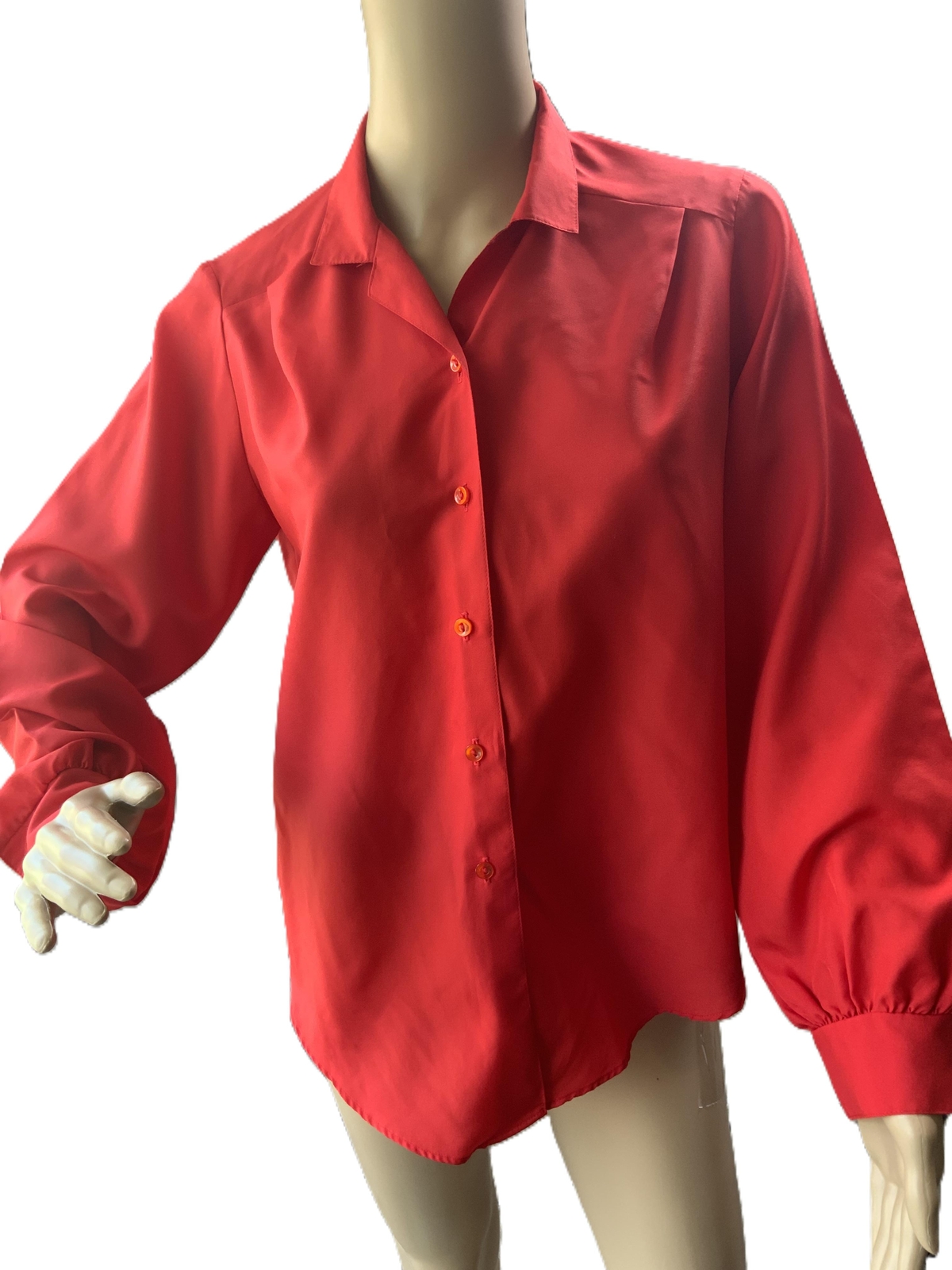 Ashley Hall Woman’s Red Long-sleeve Button-up Collared Blouse Med Classic Work