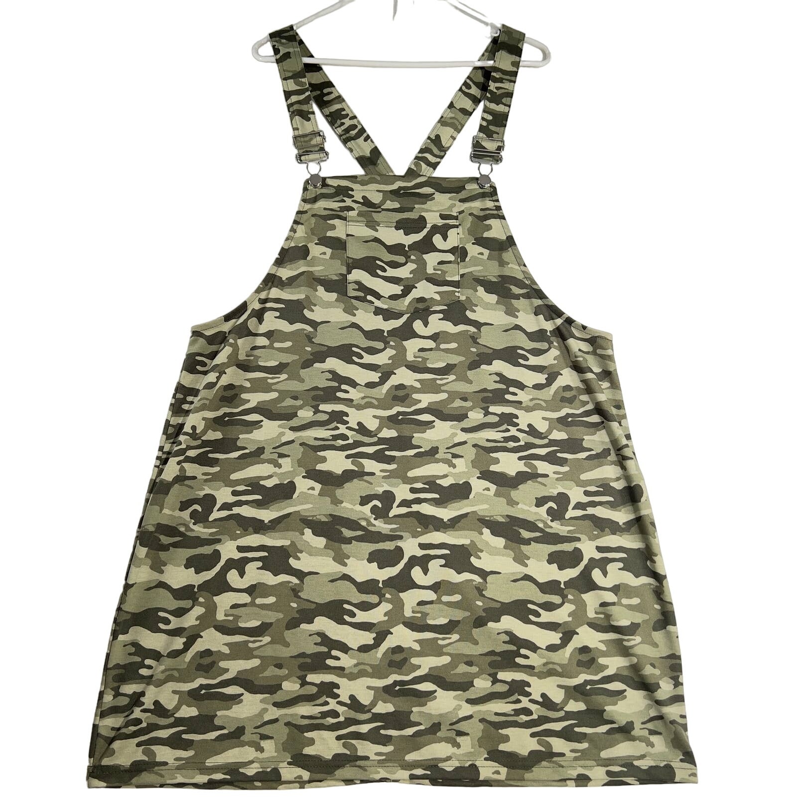 Jolie & Joy Camouflage Overalls Tunic Top Woman’s 1X Green Center Pocket