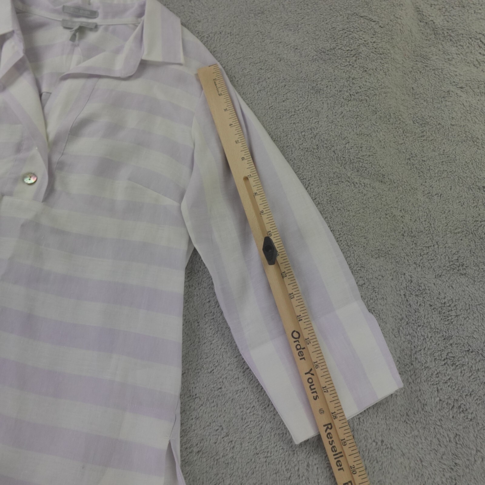 Hinson Wu Linen Tunic Top Womens XS Purple White Striped Charlotte Popover New