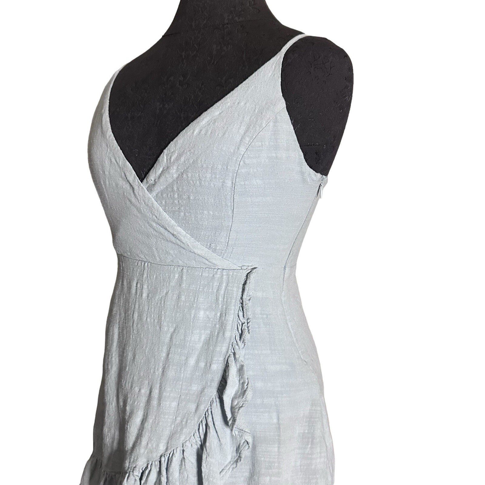 Lottie Moss Linen Tank Blouse Small Light Blue Faux Wrap Top Peasant Boho Chic