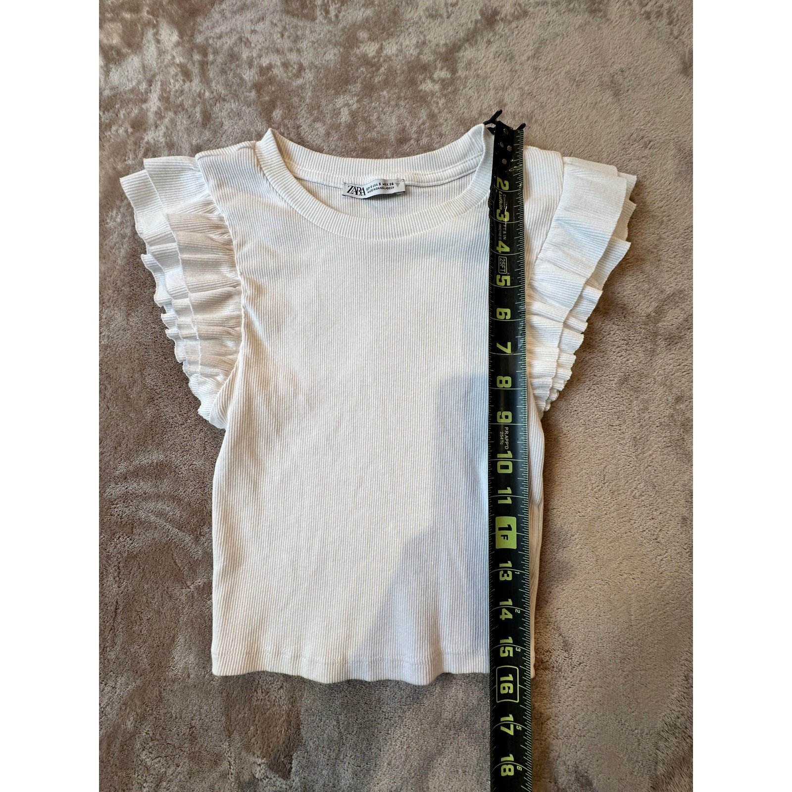 Zara Ribbed Flutter Sleeve Knit Top White Size S