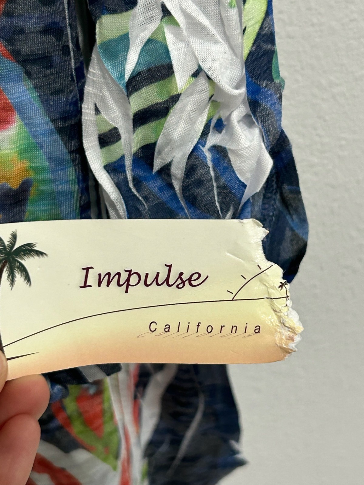 Impulse California Tropical Leaf Print Blouse Multicolor Sz Large Beach NWT