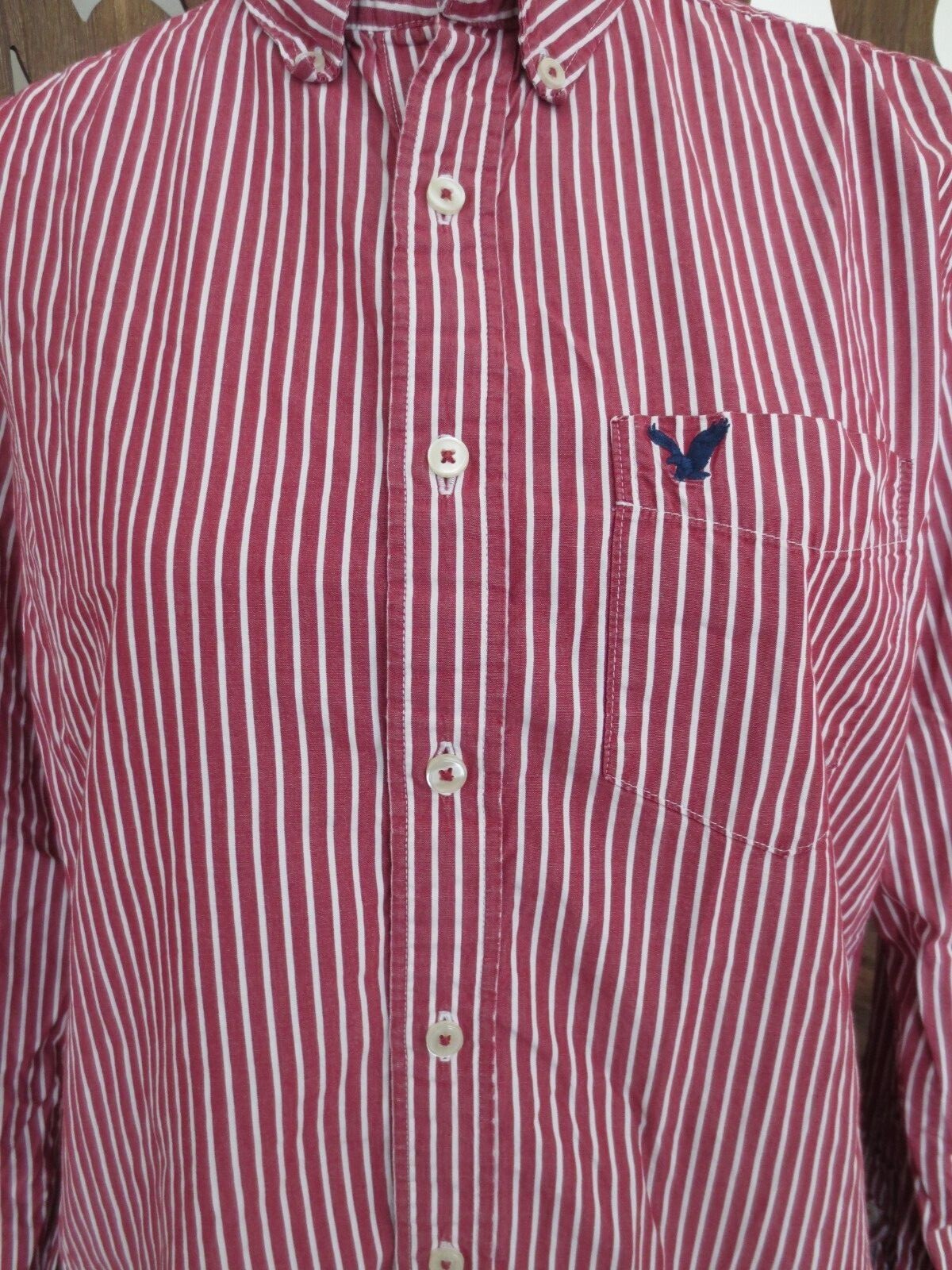 AEO American Eagle Womens Button Classic Fit Maroon Striped Top Shirt Blouse – M