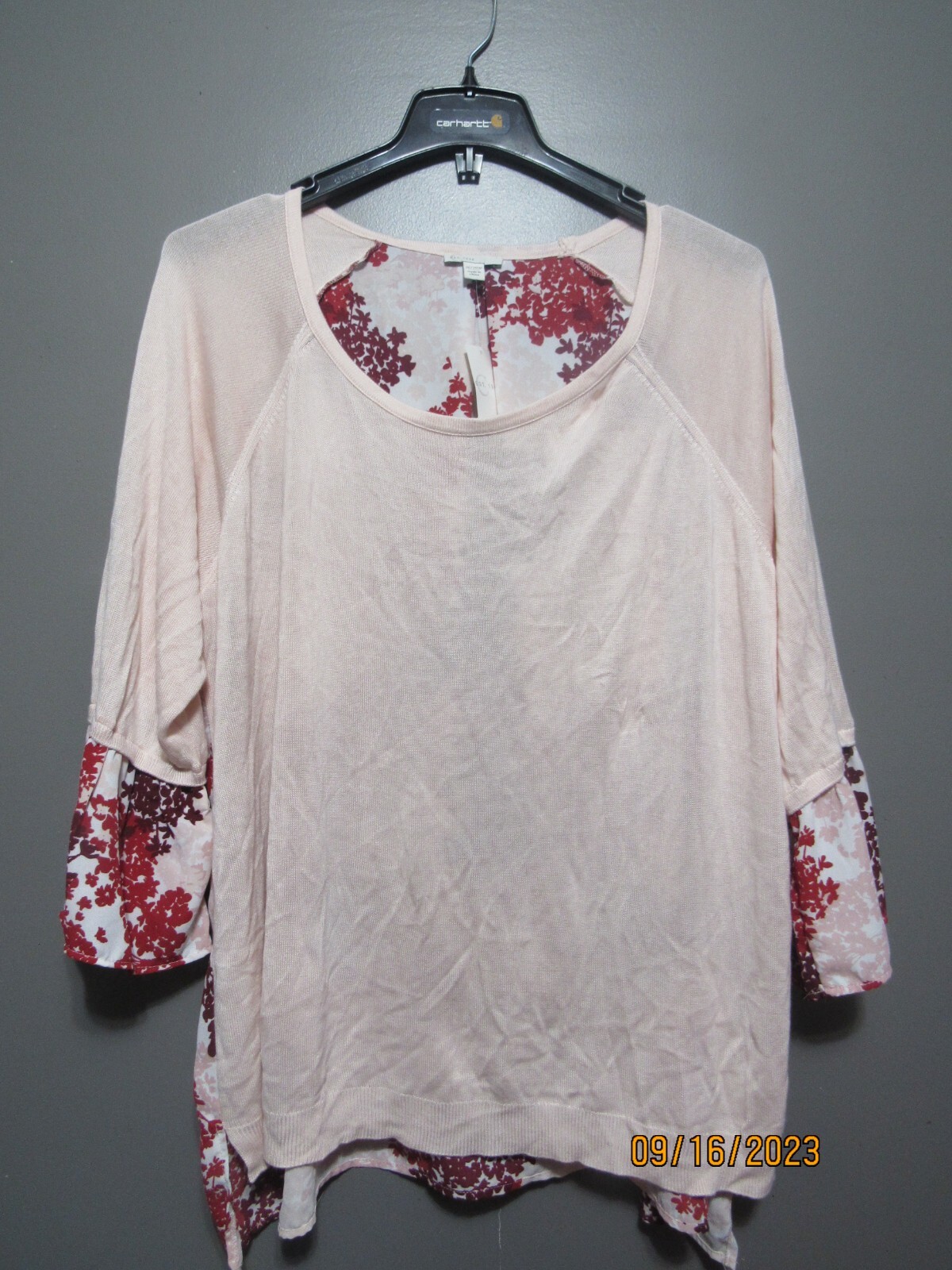 CATO EST. 1946 WOMEN’S L/S KNIT TUNIC TOP PINK FLORAL 26/28W NWT
