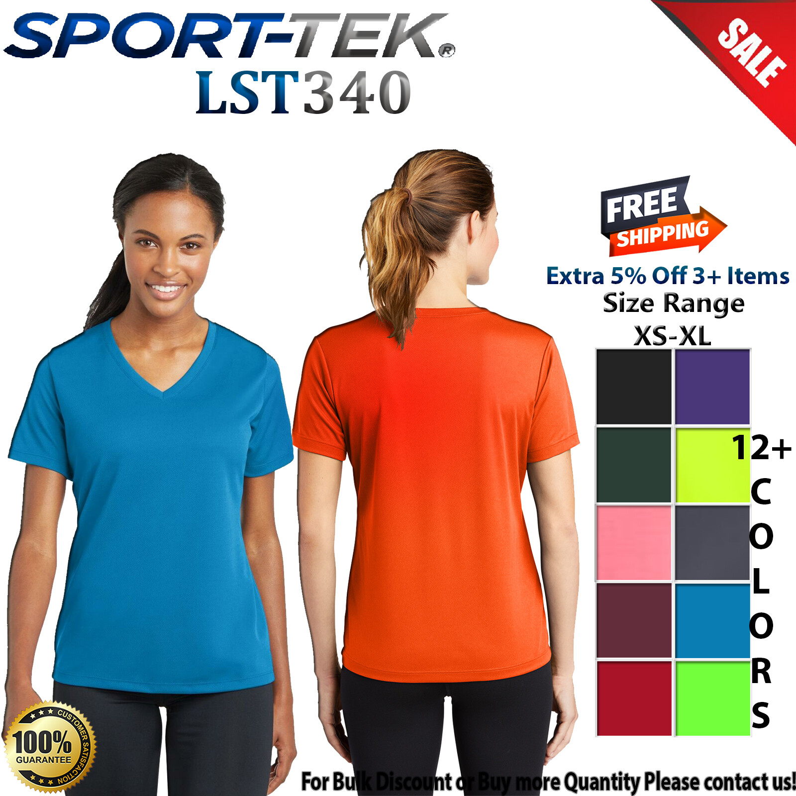 Sport-Tek LST340 Womens Short Sleeves Moisture Wicking V Neck Stylish T-Shirt