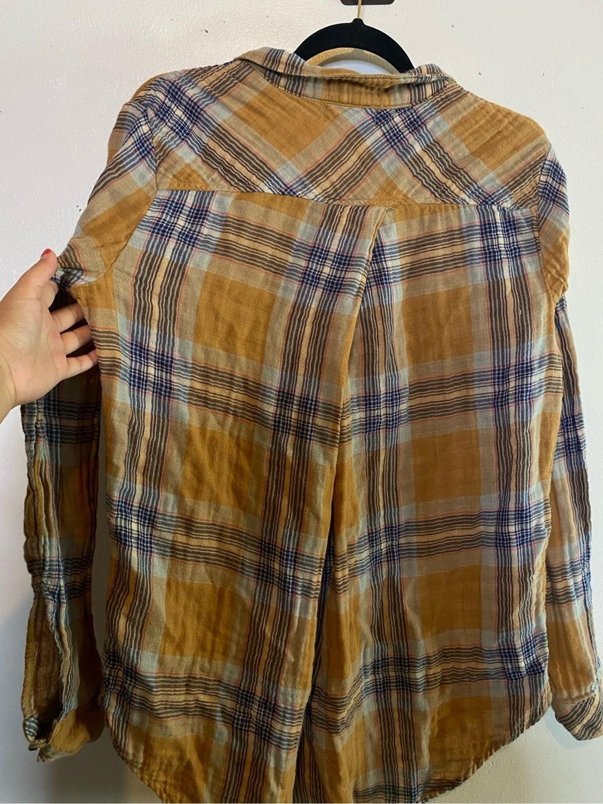 Cloth & Stone Womens Mustard‎ Yellow Plaid Cotton Gauze Button Down Shirt L