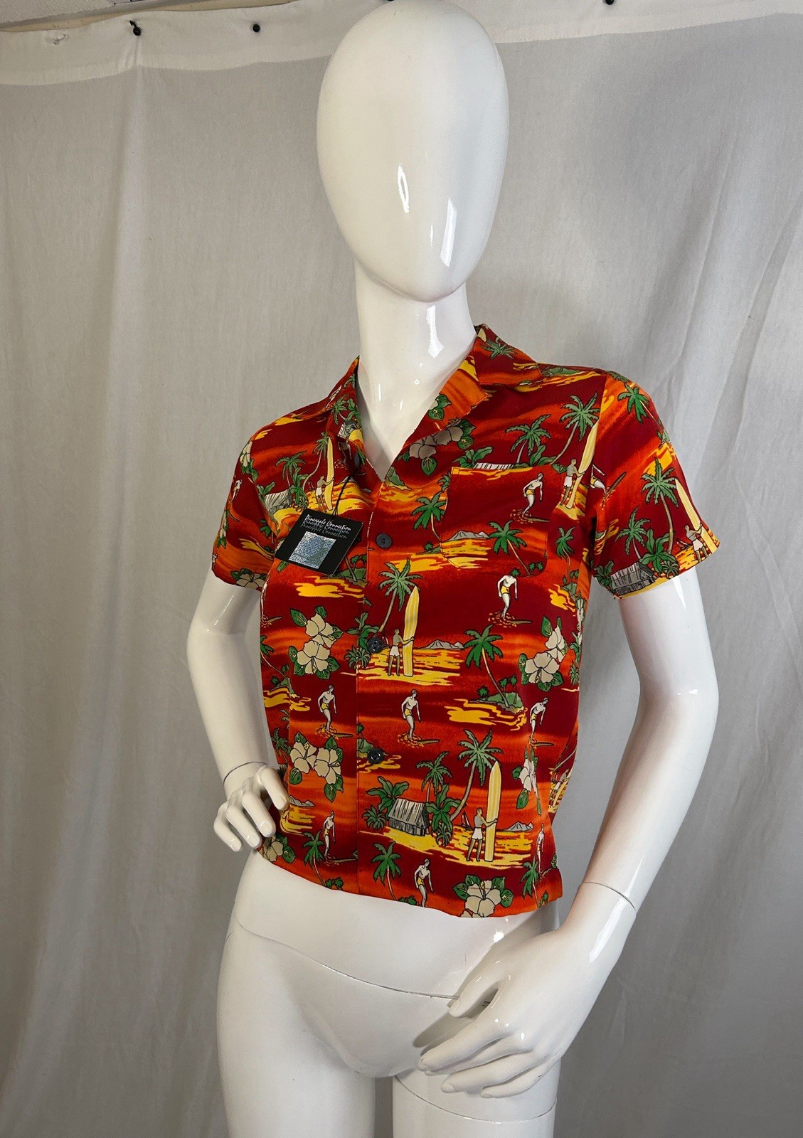 VTG Hawaiian Y2K Babydoll Surfing Baby Tee XS Kidcore Bobby Jack Style Beach NEW