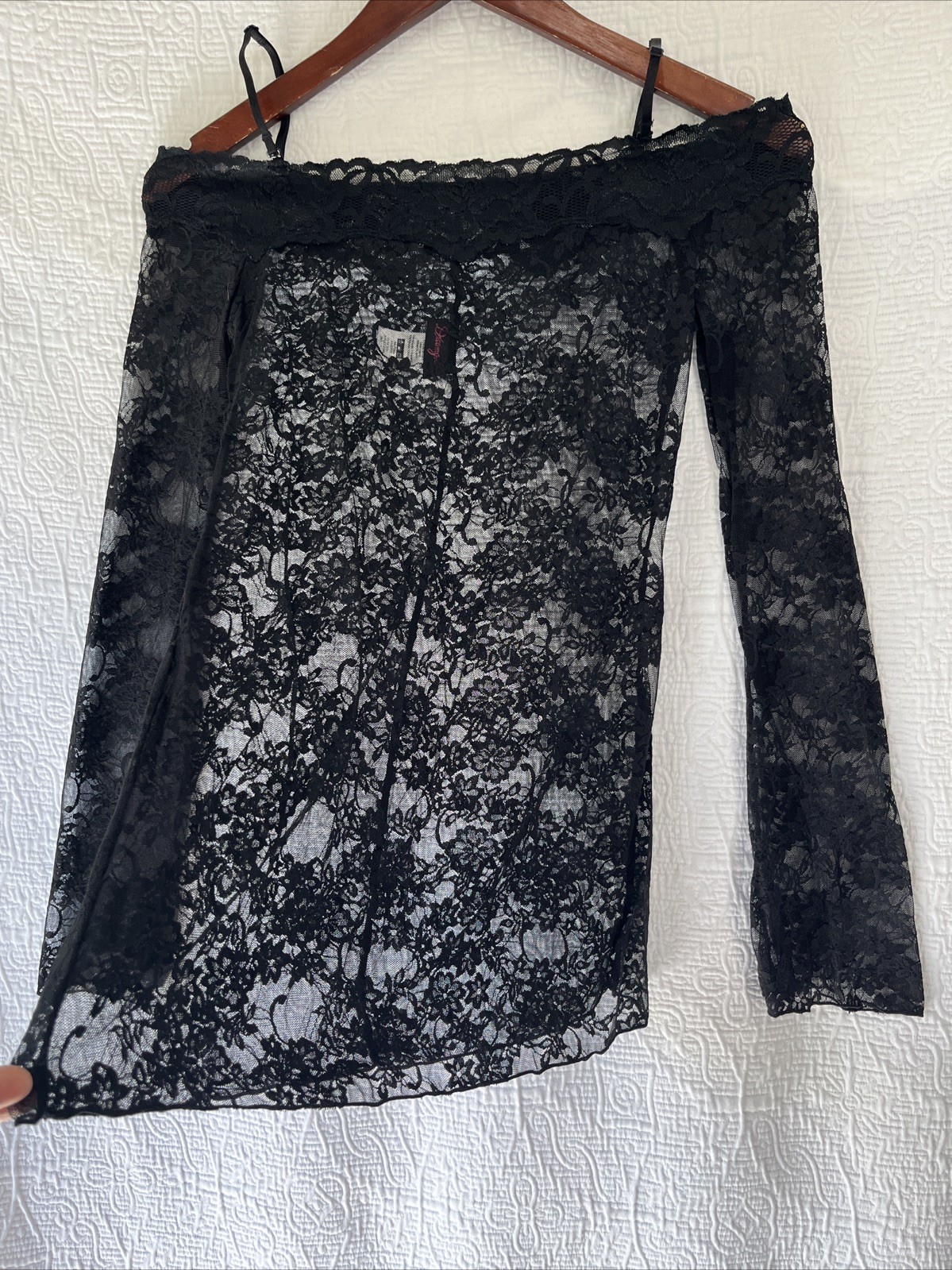 Dreamgirl Black Lace Sheer Shirt Small Off Shoulder Tattoo Top Witchy Whimsigoth