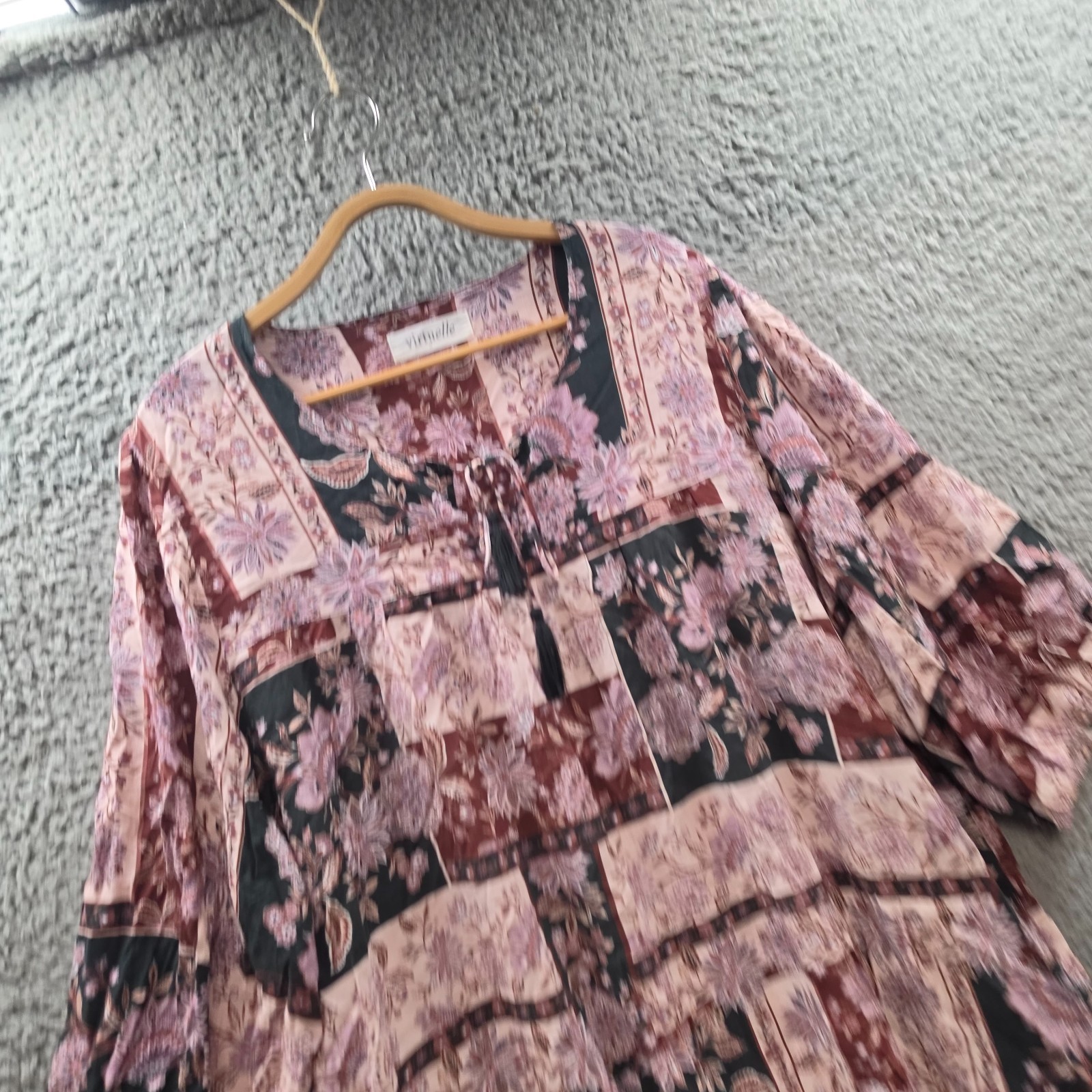 Virtuelle Top Womens Blouse Plus Size 22 Beige Brown Black Floral 3/4 Sleeve